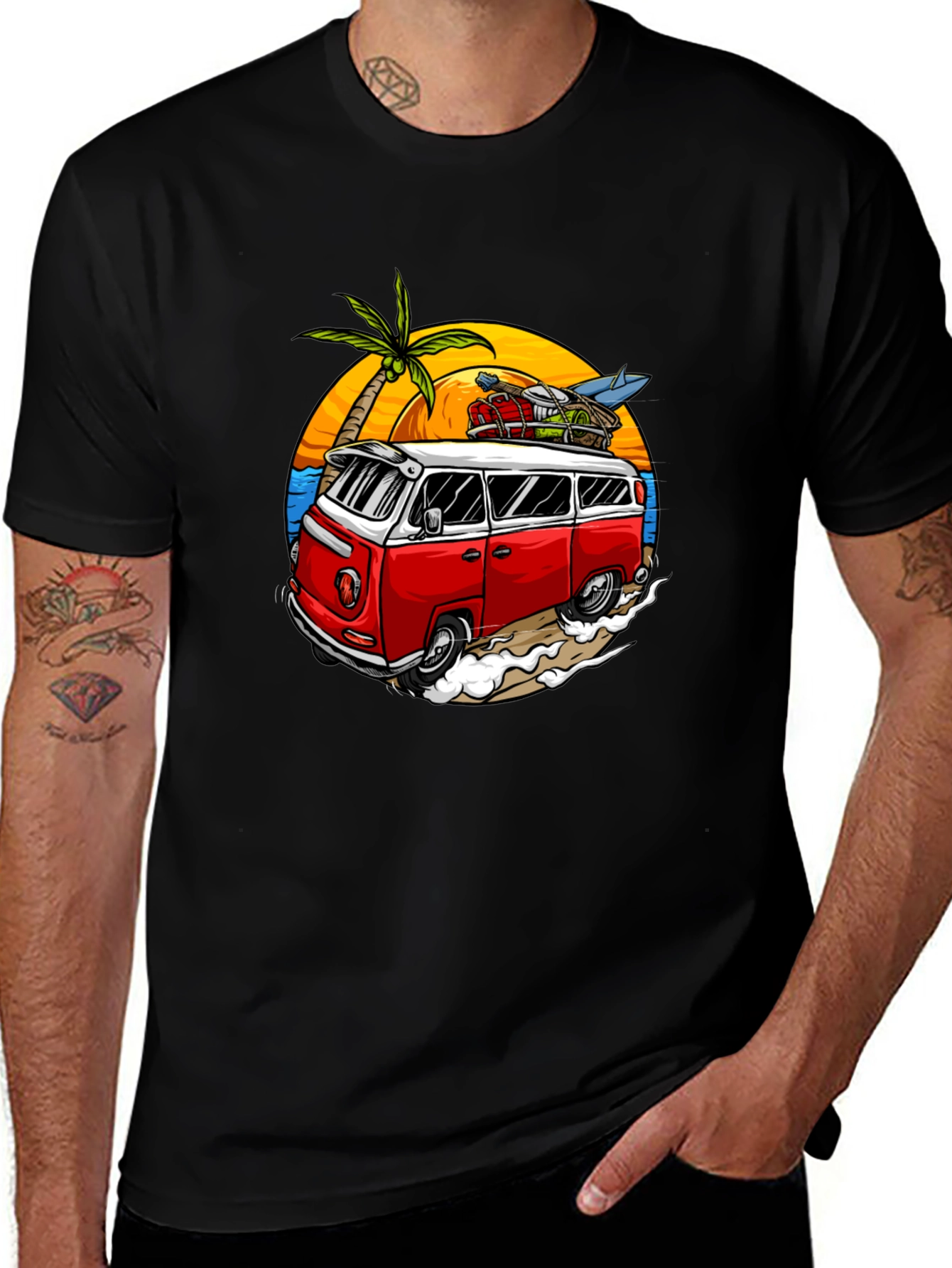 Retro Surf Van Graphic Tee - Beach Vibes