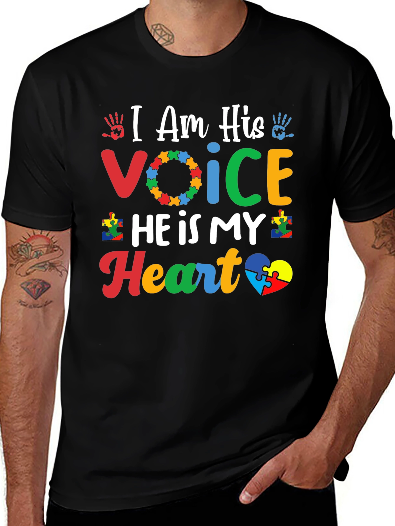 Variant 28 of Autism Awareness T-Shirt - I Am His Voice He Is My Heart
