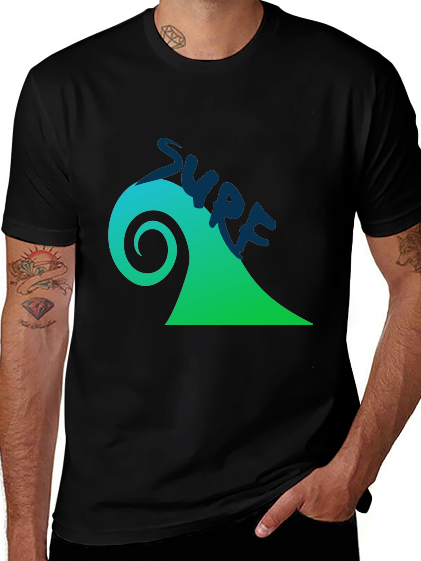 Variant 21 of Surf Wave Graphic Tee - Black Cotton T-Shirt