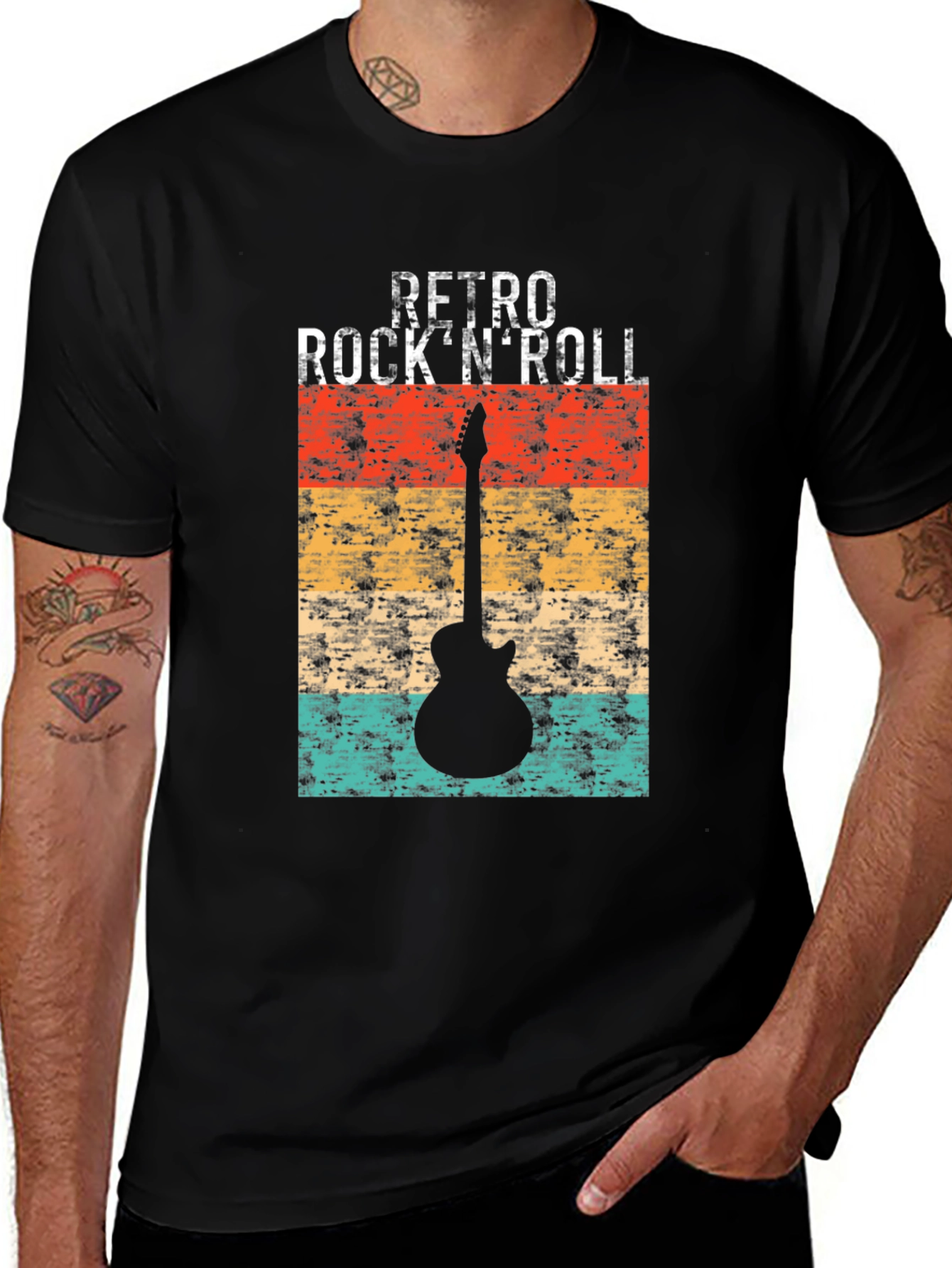 Variant 21 of Retro Rock 'n' Roll Guitar Graphic Tee - Black