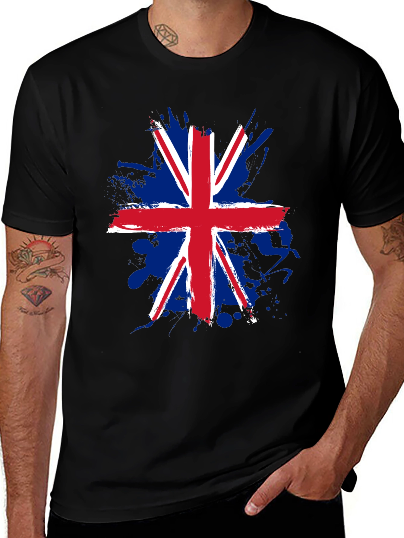 UK Flag Splatter Tee - Black Graphic T-Shirt