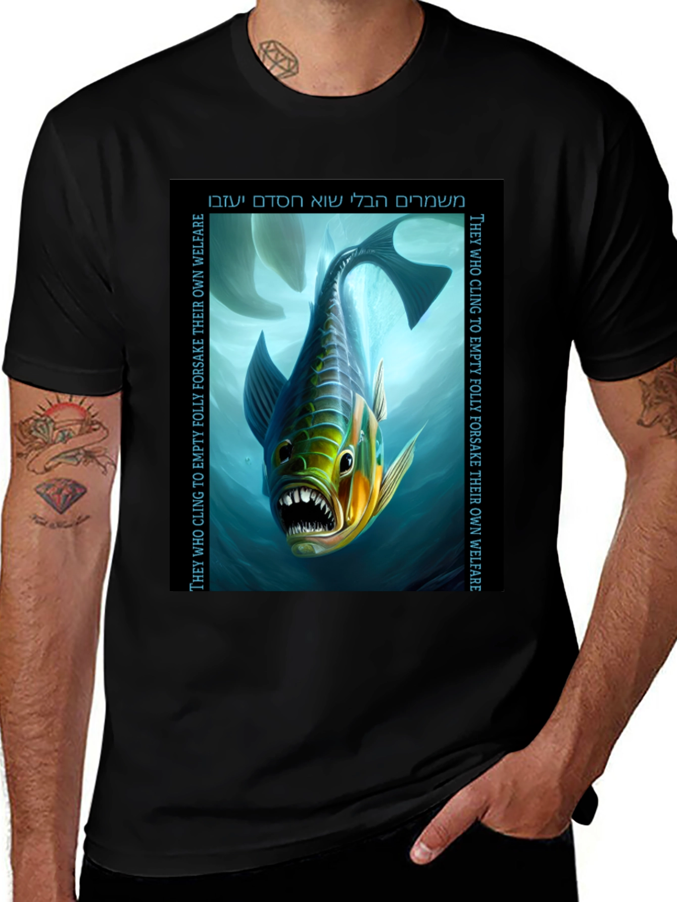 Variant 12 of Intense Fish Graphic Tee - Men's Black T-Shirt