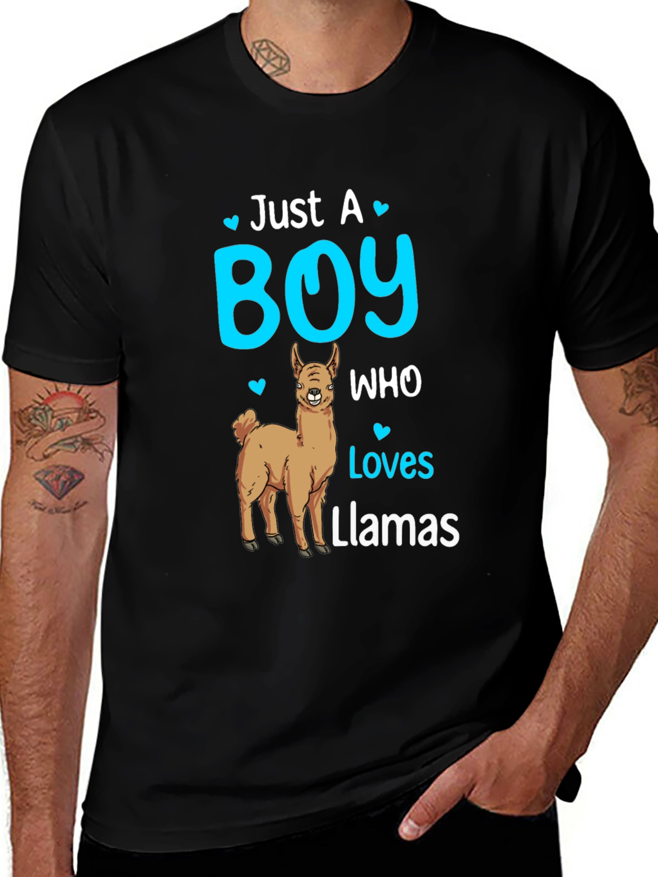 Black Boy Who Loves Llamas T-Shirt - Cute Animal Lover Tee main image
