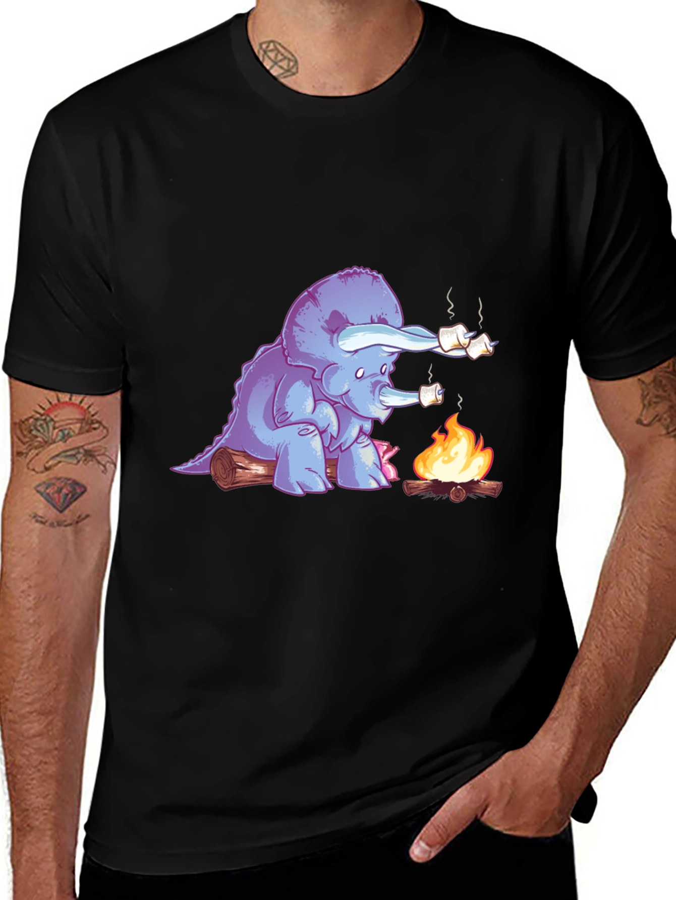 Variant 25 of Dino Campfire T-Shirt - Marshmallow Roasting Triceratops 