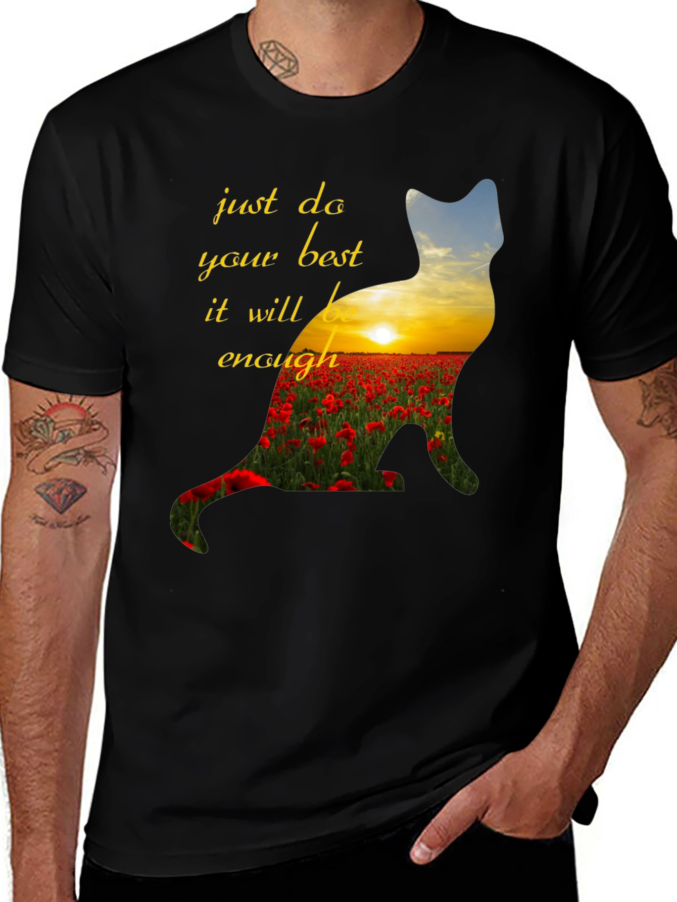 Variant 17 of Cat Silhouette Poppy Field Graphic T-Shirt