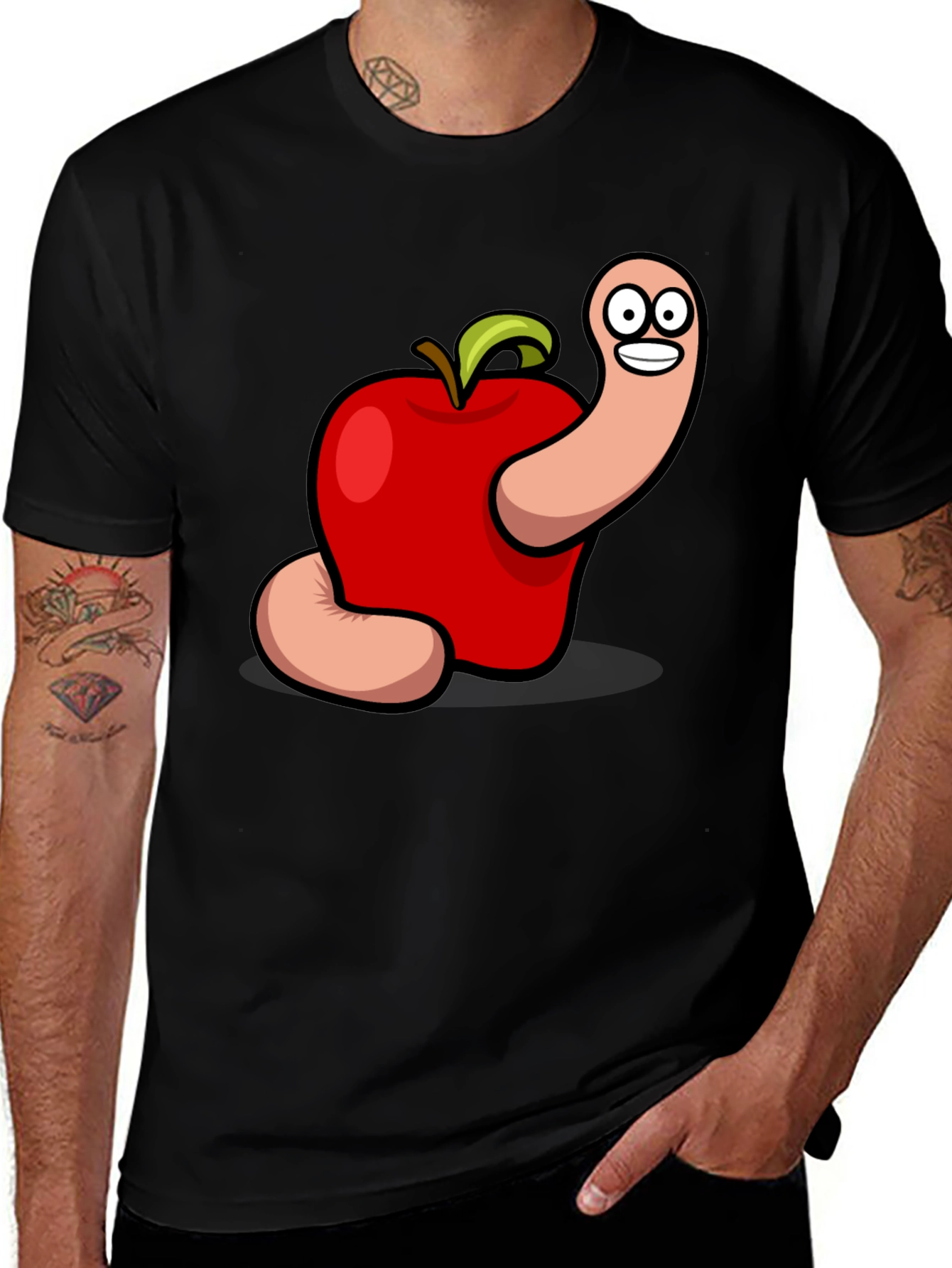 Variant 21 of Worm in Apple Graphic Tee - Fun Cartoon Shirt