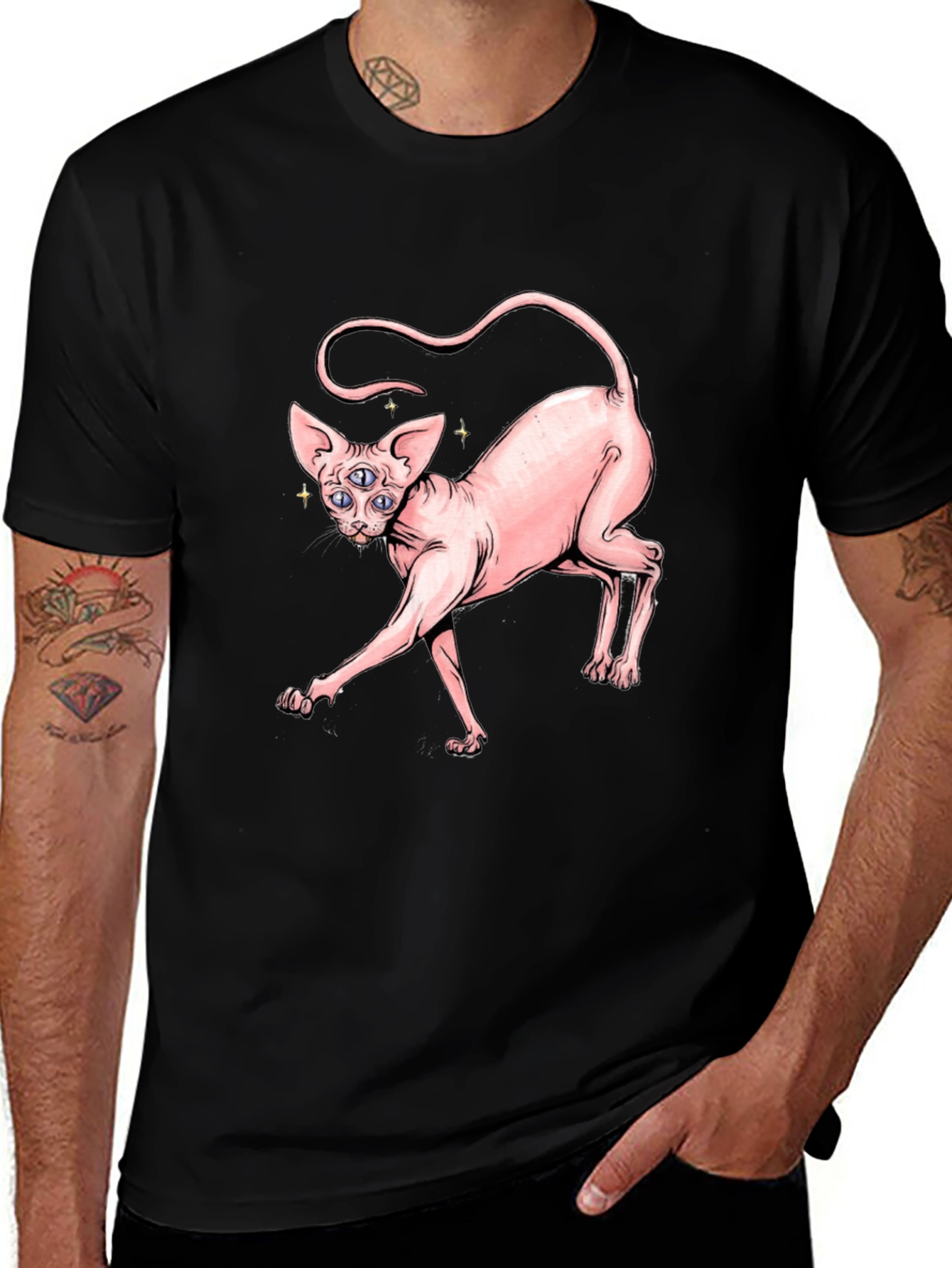 Sphynx Cat Three-Eyed Graphic T-Shirt