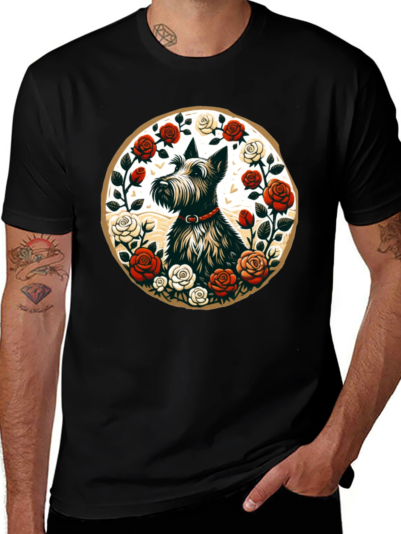 Scottish Terrier Rose Circle Graphic Tee