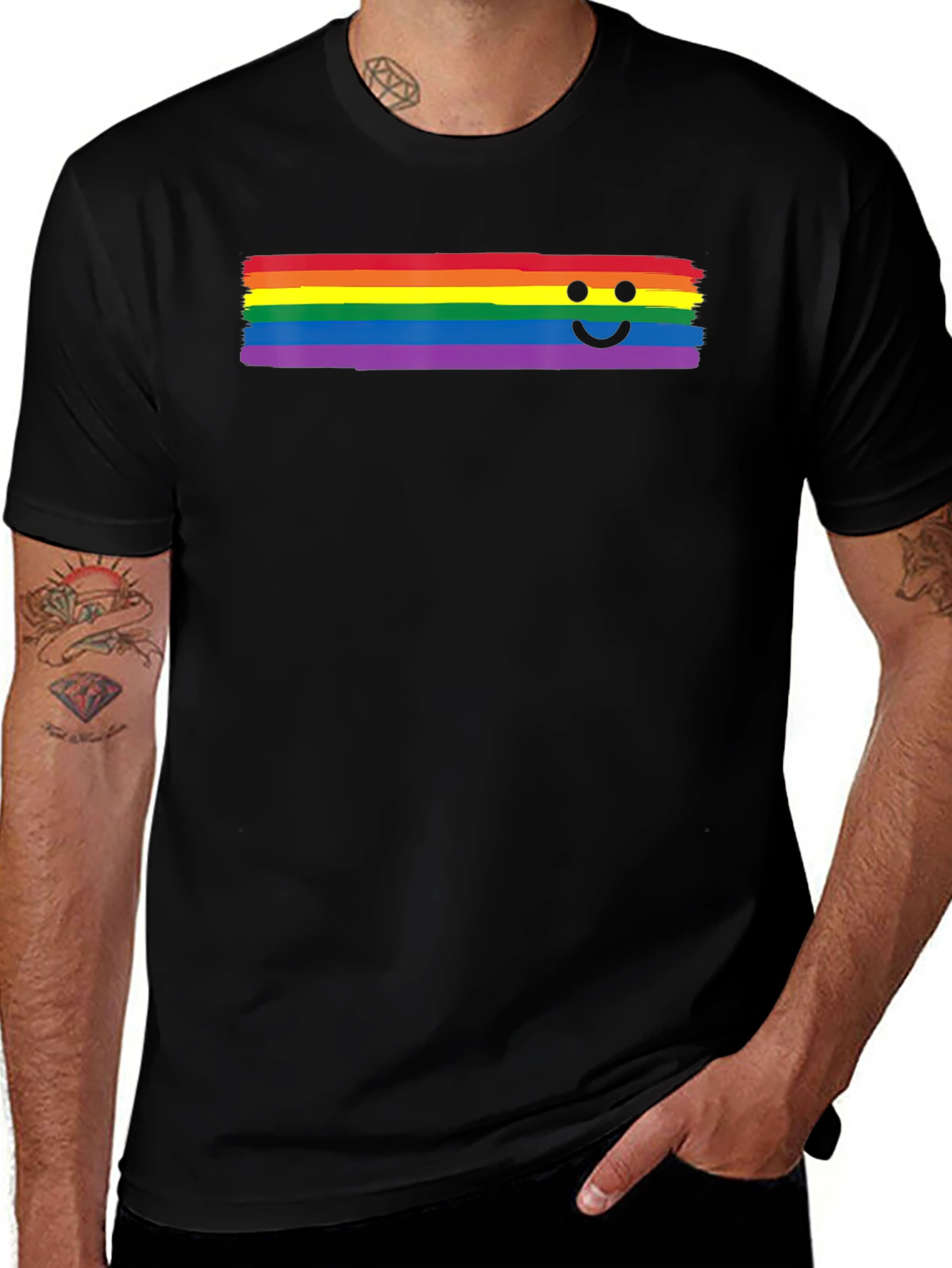 Variant 7 of Rainbow Smile Graphic T-Shirt - Black Cotton Blend