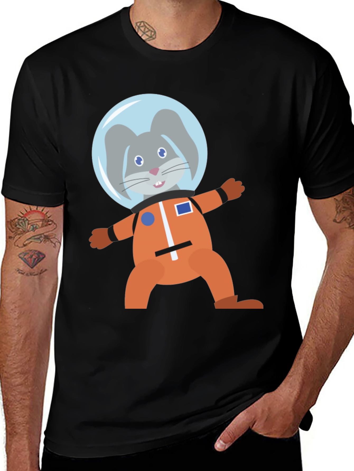 Bunny Astronaut Graphic T-Shirt, Black