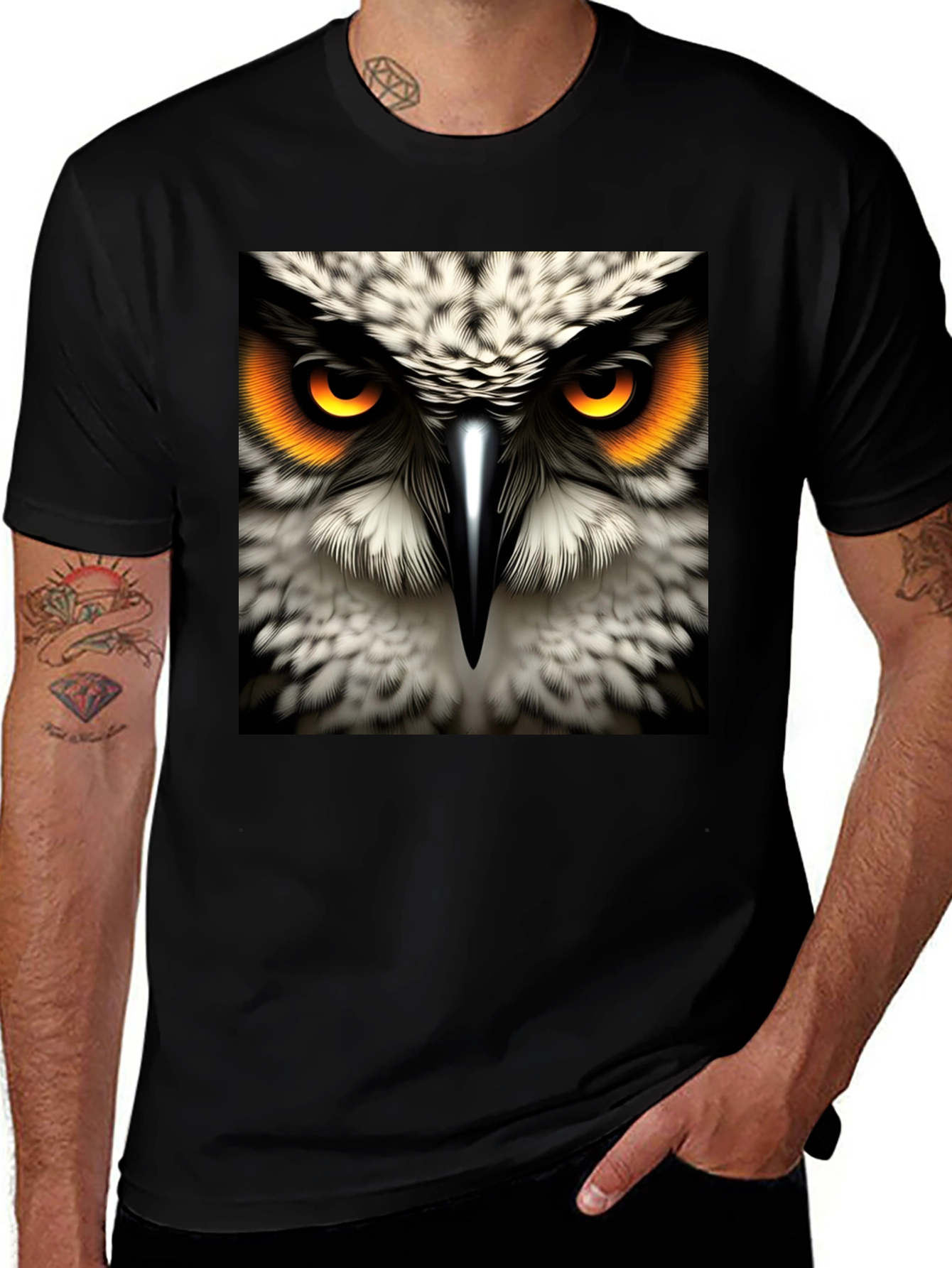 Variant 30 of Owl Eyes Graphic Tee - Men's Black Cotton T-Shirt