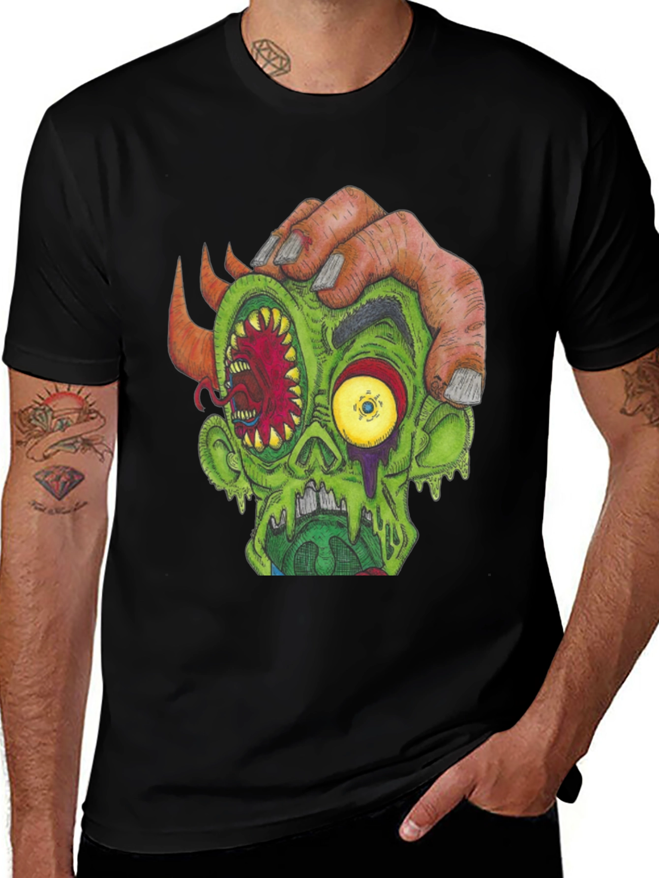 Variant 6 of Monster Head Graphic T-Shirt, Men's Black Tee