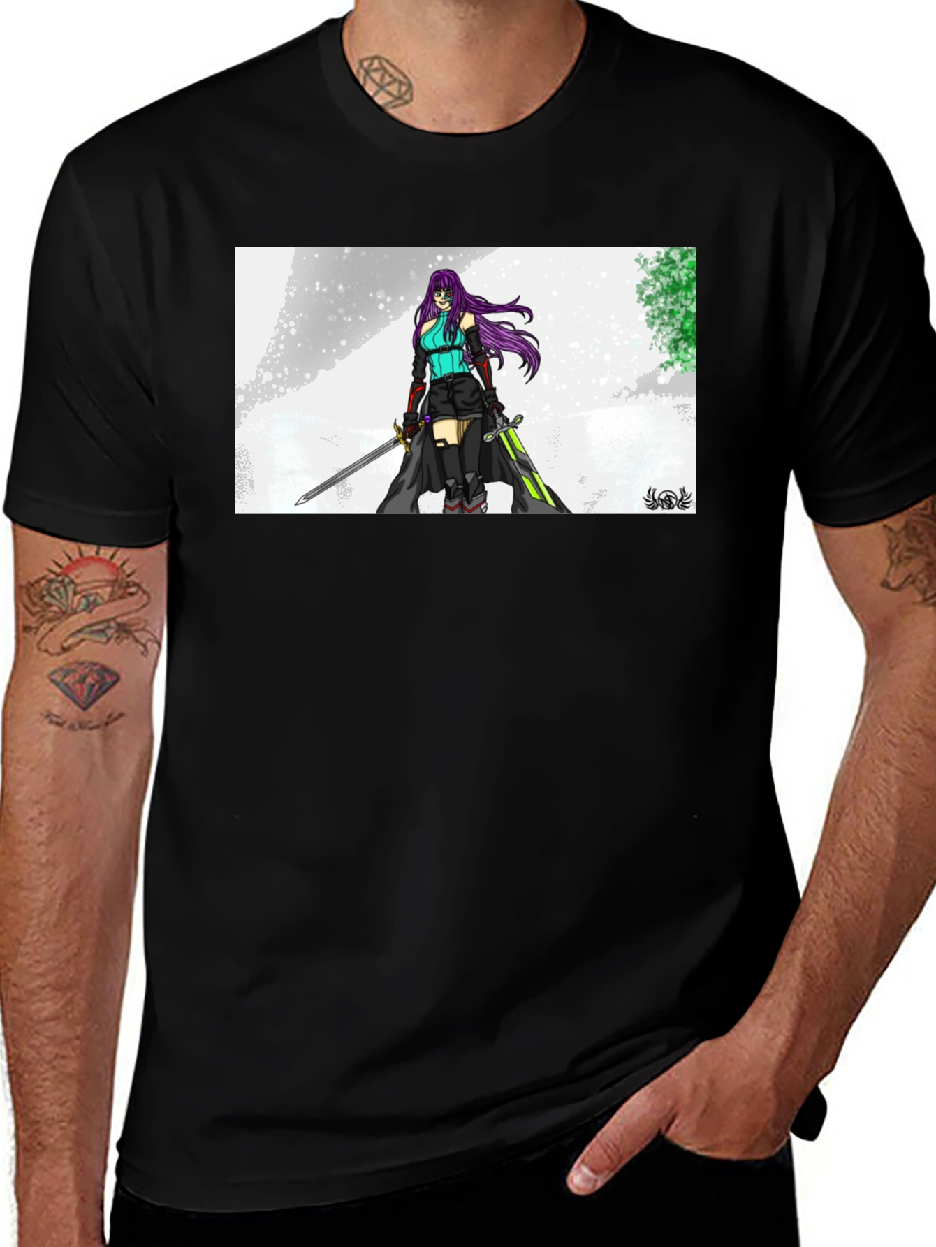 Variant 22 of Anime Girl Swordfighter Graphic T-Shirt - Black
