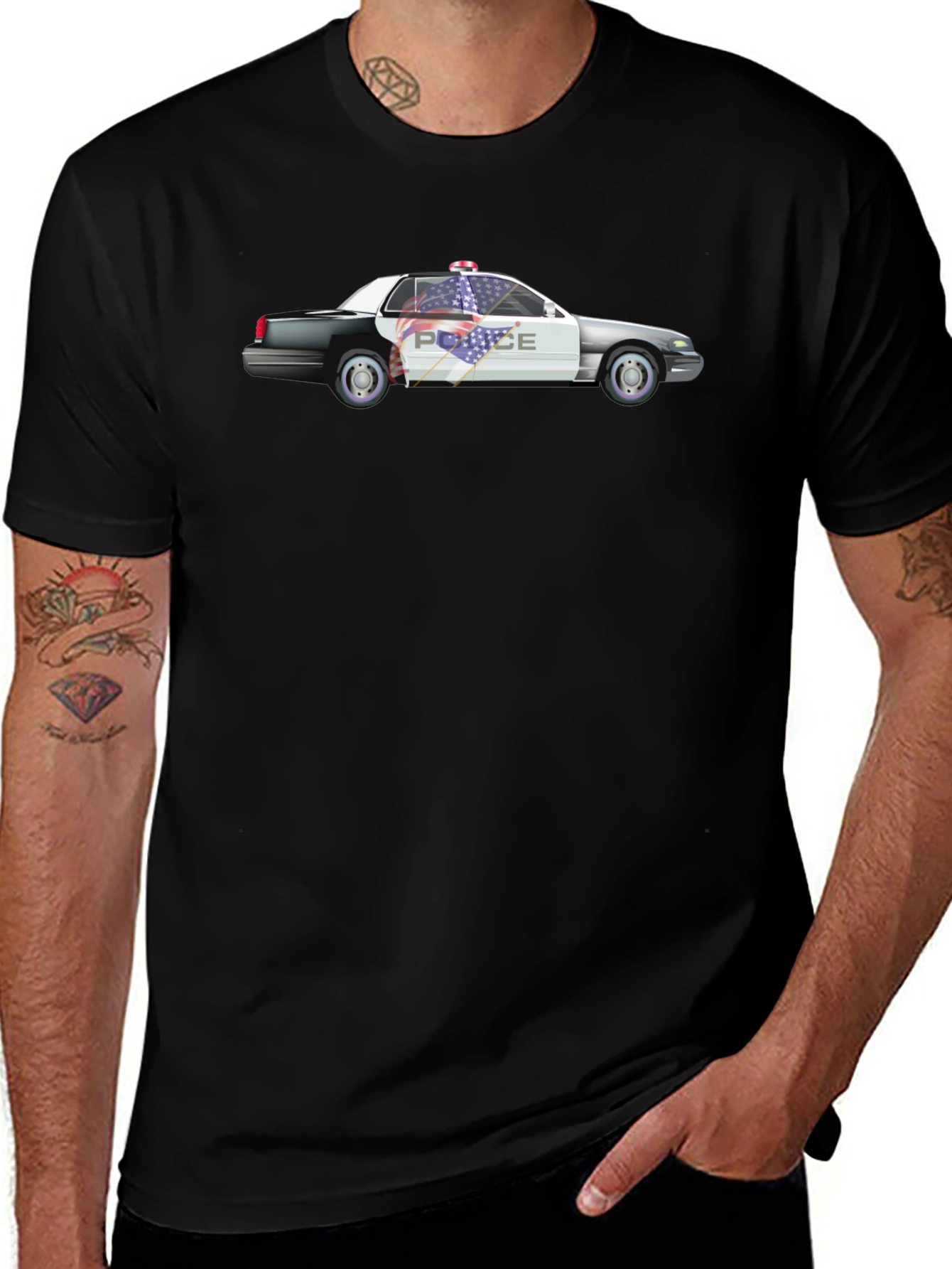 Variant 4 of Police Car Graphic Tee - Classic Black T-Shirt