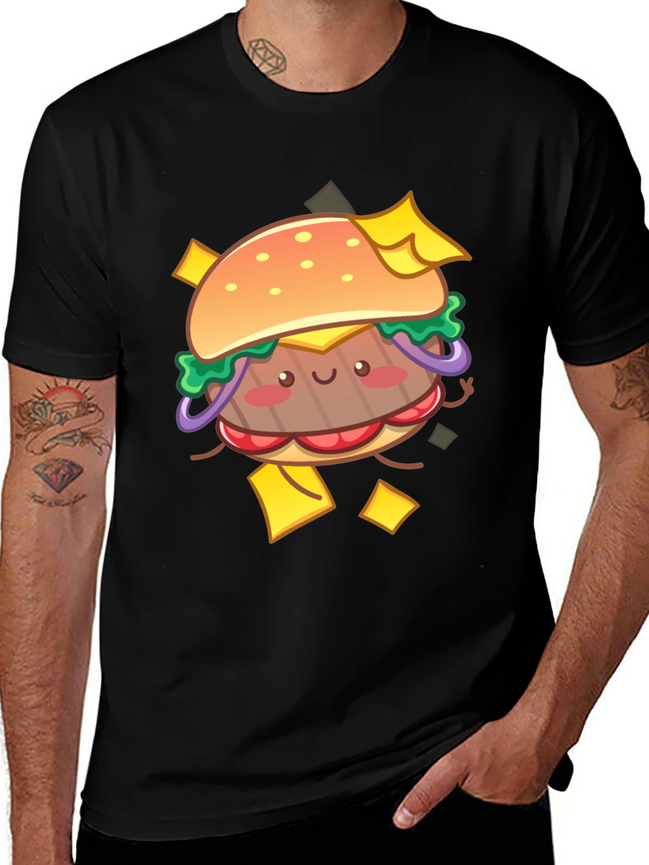 Variant 7 of Kawaii Burger Graphic Tee - Black Cotton T-Shirt