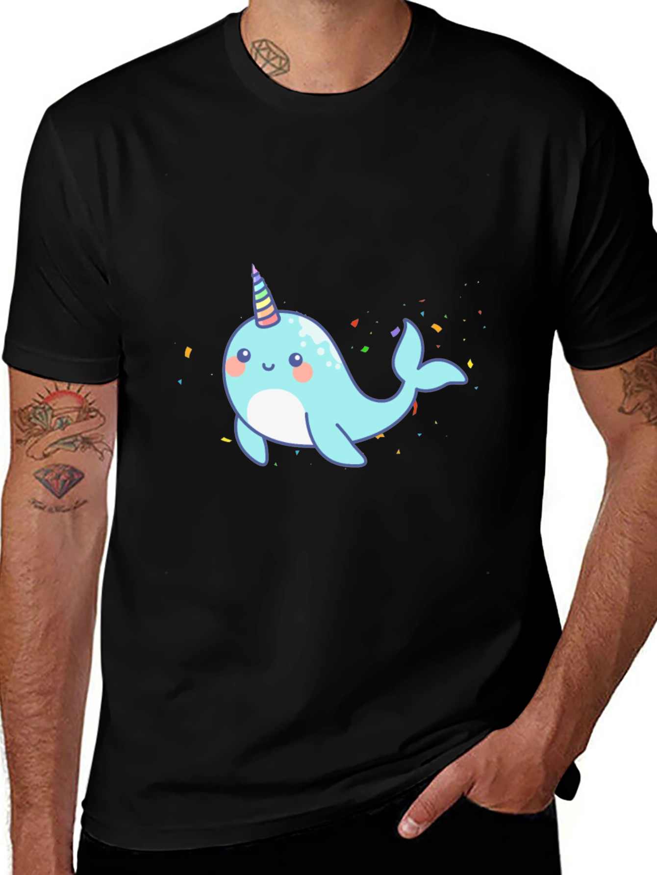 Variant 8 of Cute Narwhal Unicorn Graphic Tee - Black Cotton T-Shirt
