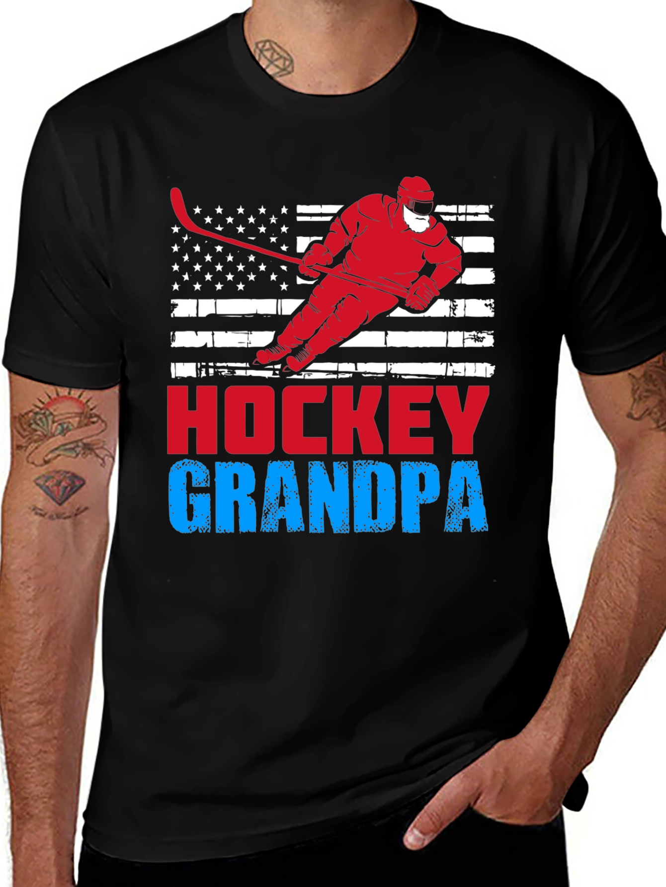 Variant 22 of Hockey Grandpa USA Flag T-Shirt