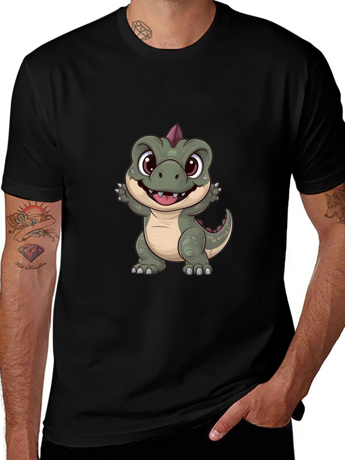 Variant 14 of Cute Cartoon Dinosaur Black T-Shirt