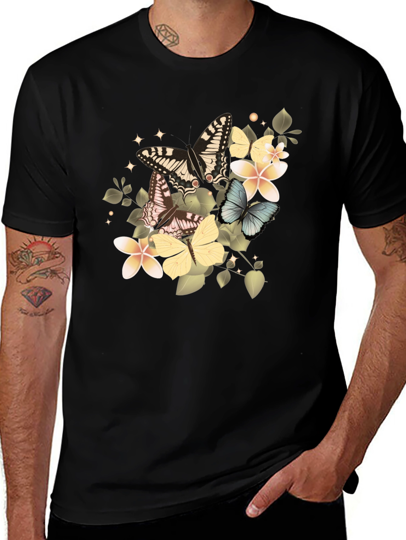 Variant 11 of Butterfly & Floral Graphic Tee - Black