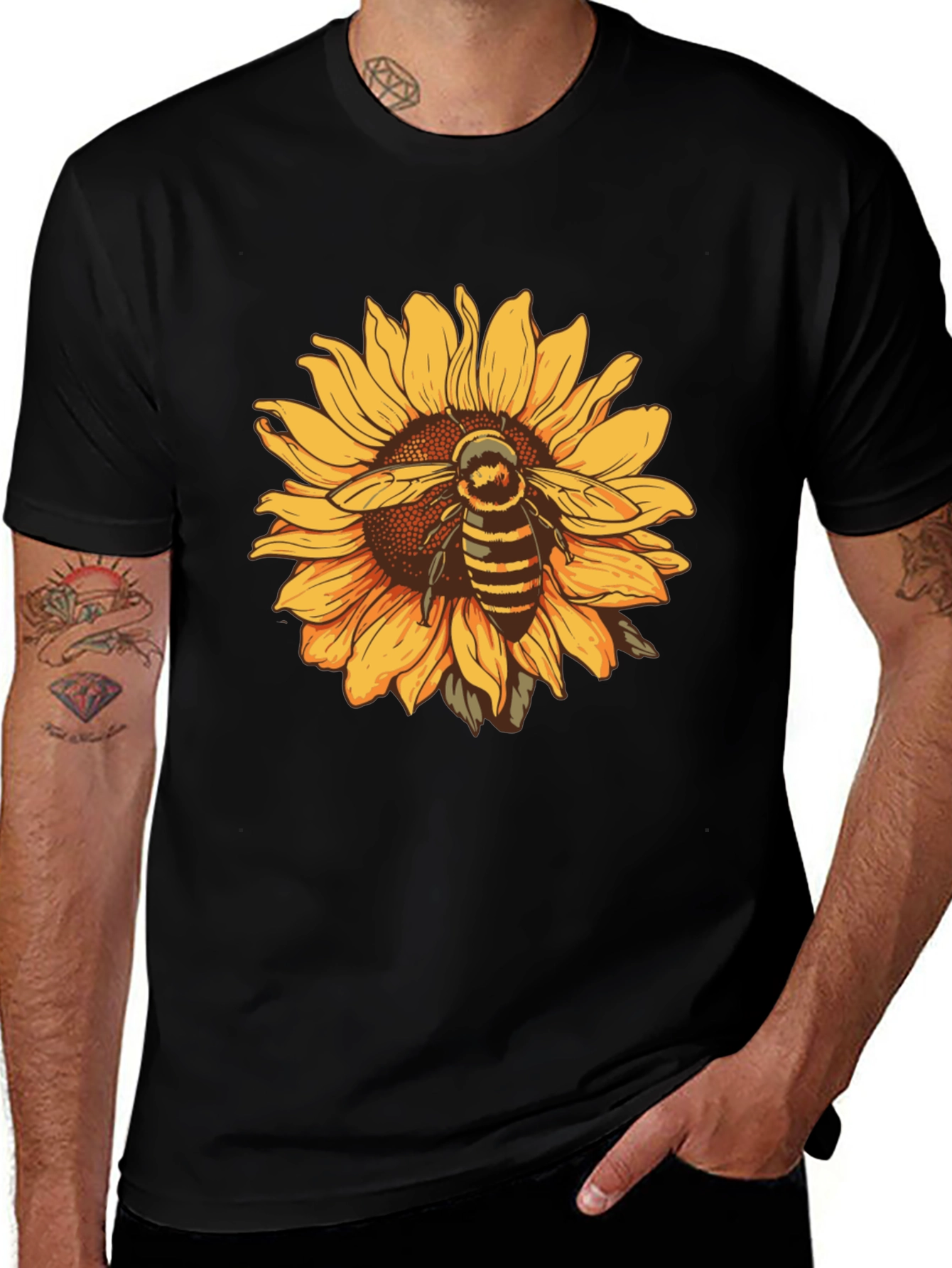 Variant 24 of Sunflower & Bee Graphic Black T-Shirt