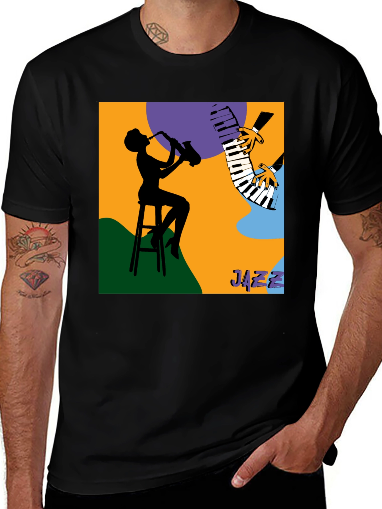 Variant 9 of Cool Jazz Silhouette Graphic Tee - Black