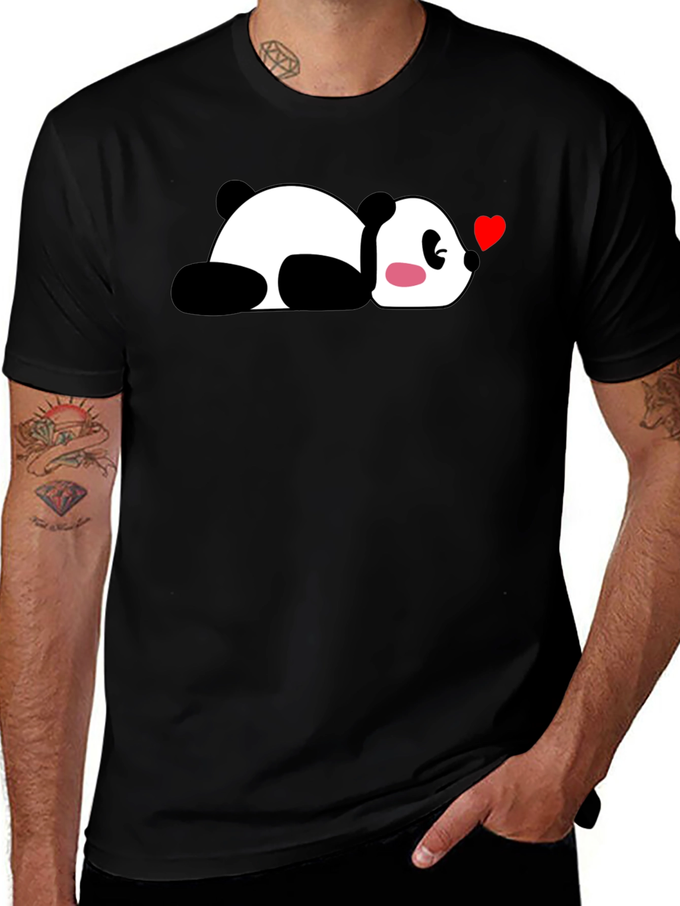 Cute Panda Heart T-Shirt - Casual Black Tee