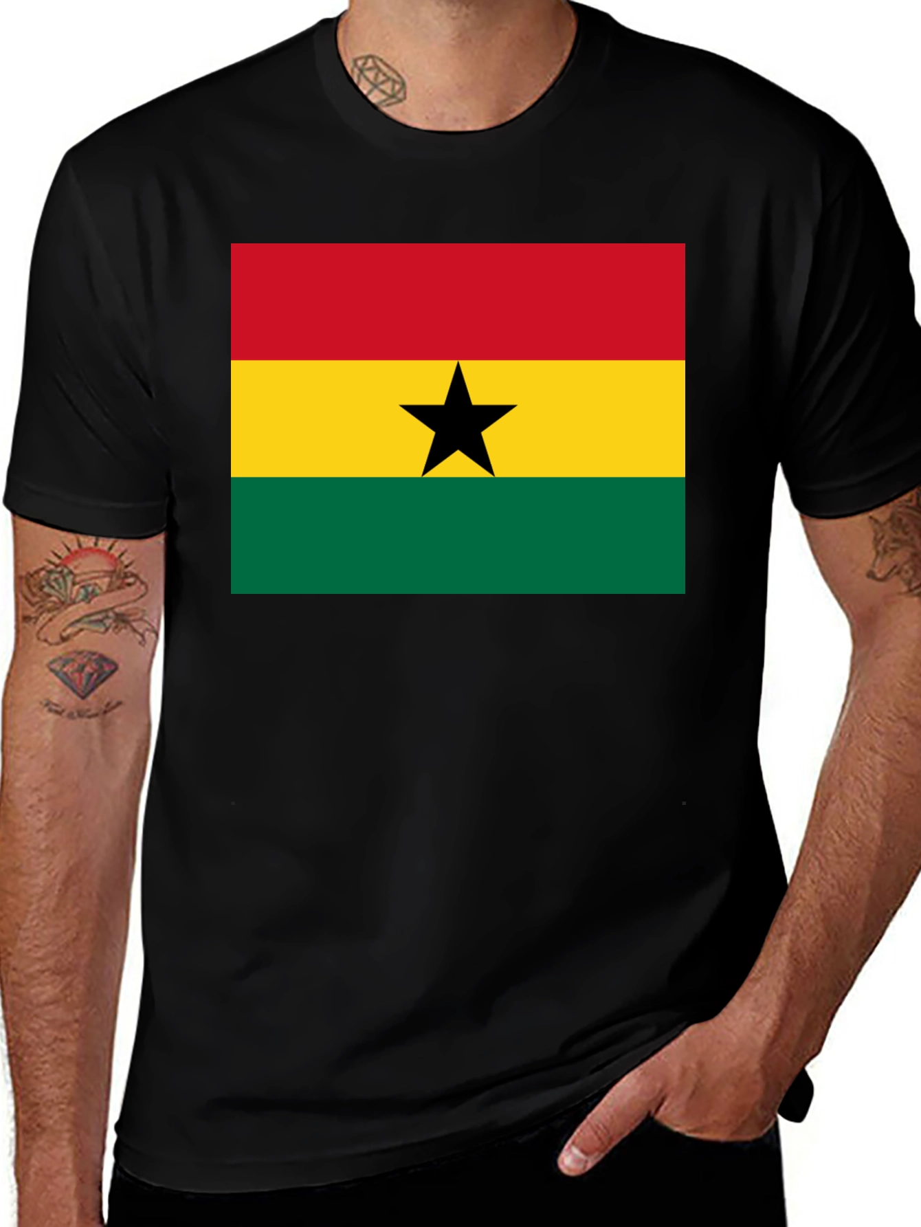 Variant 29 of Ghana Flag Graphic Tee - Black Cotton T-Shirt