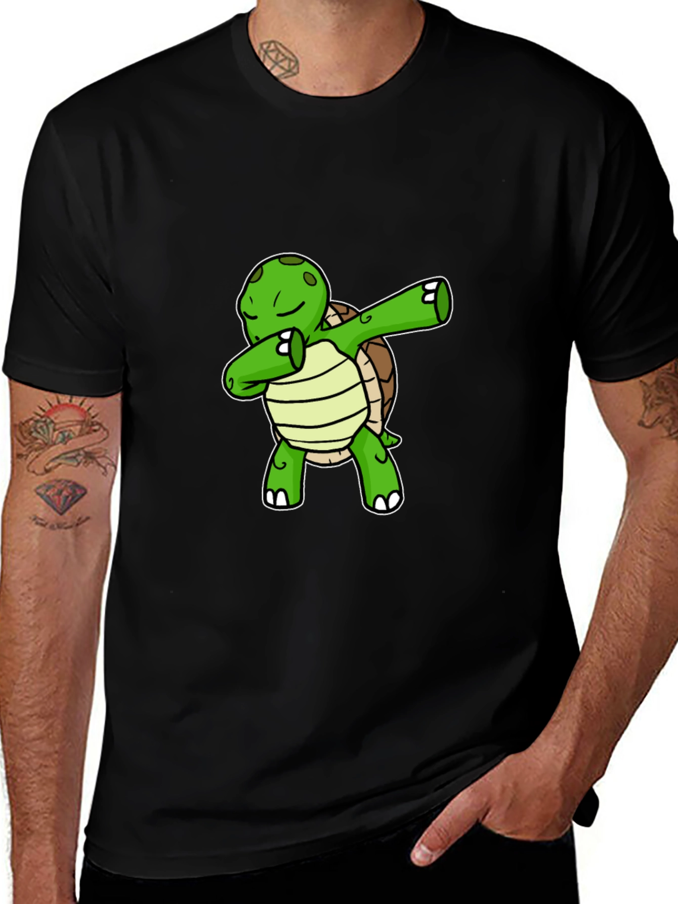 Variant 17 of Dabbing Turtle Graphic Tee - Black Cotton T-Shirt