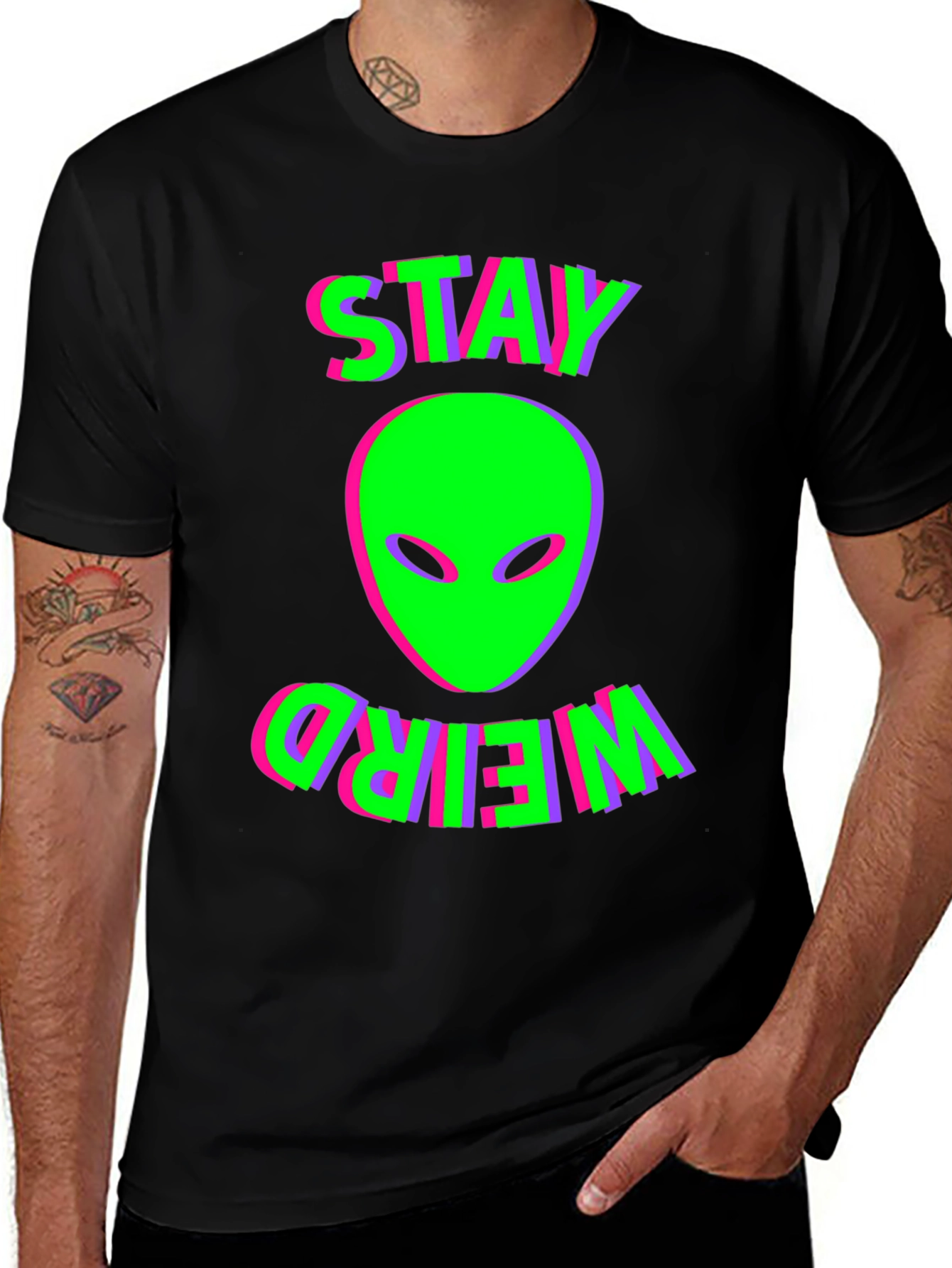 Variant 26 of Stay Weird Alien Graphic Tee - Black