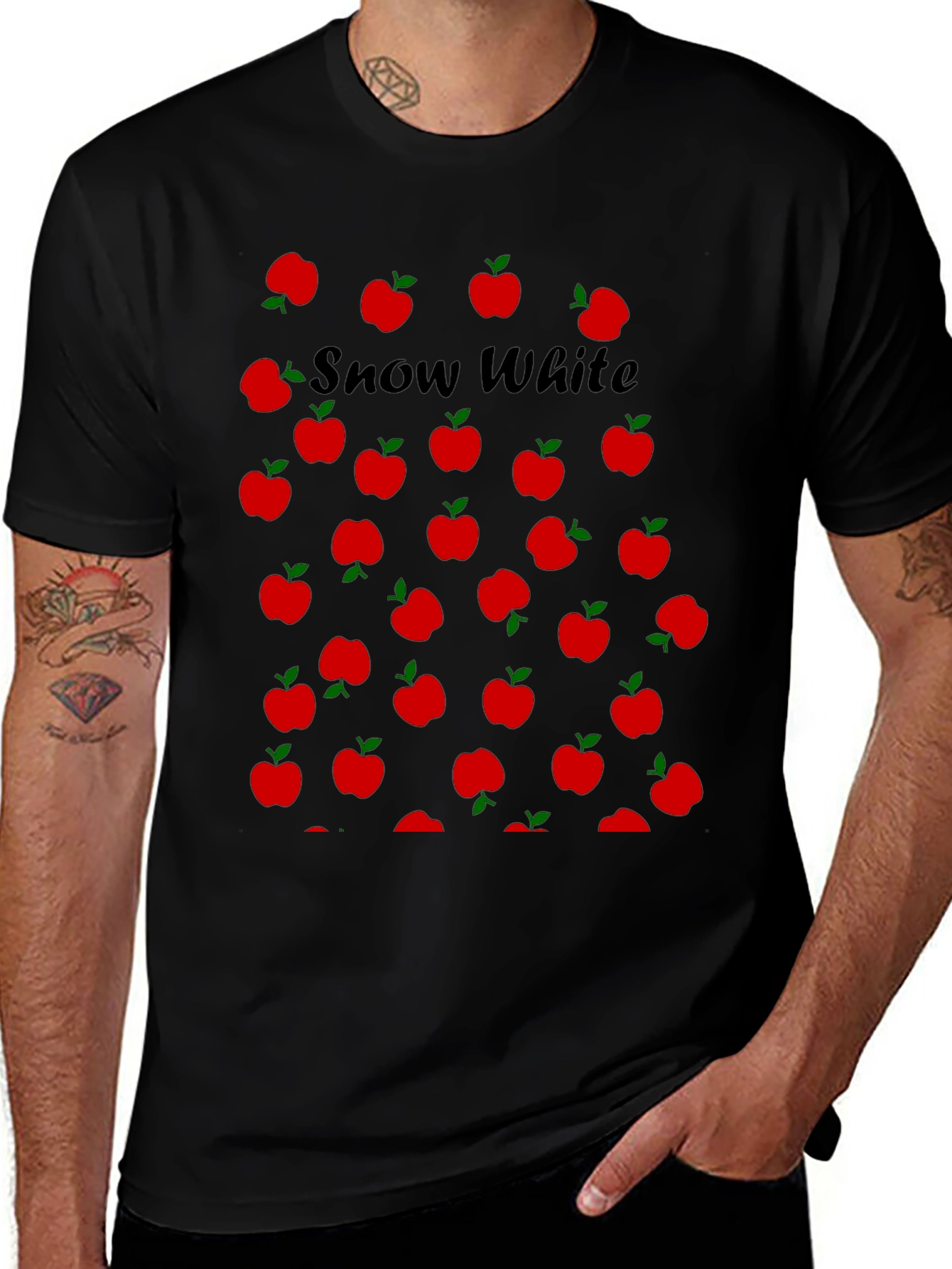 Variant 18 of Snow White Apples T-Shirt - Black Crew Neck Tee