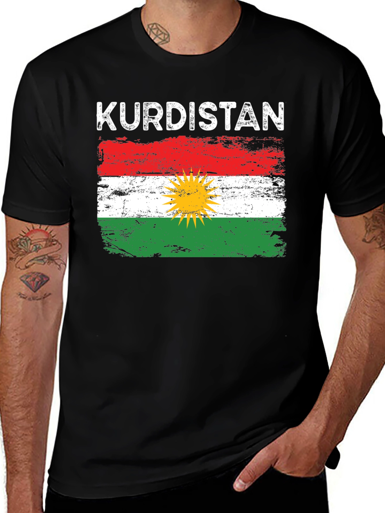 Kurdistan Flag T-Shirt - Distressed Design