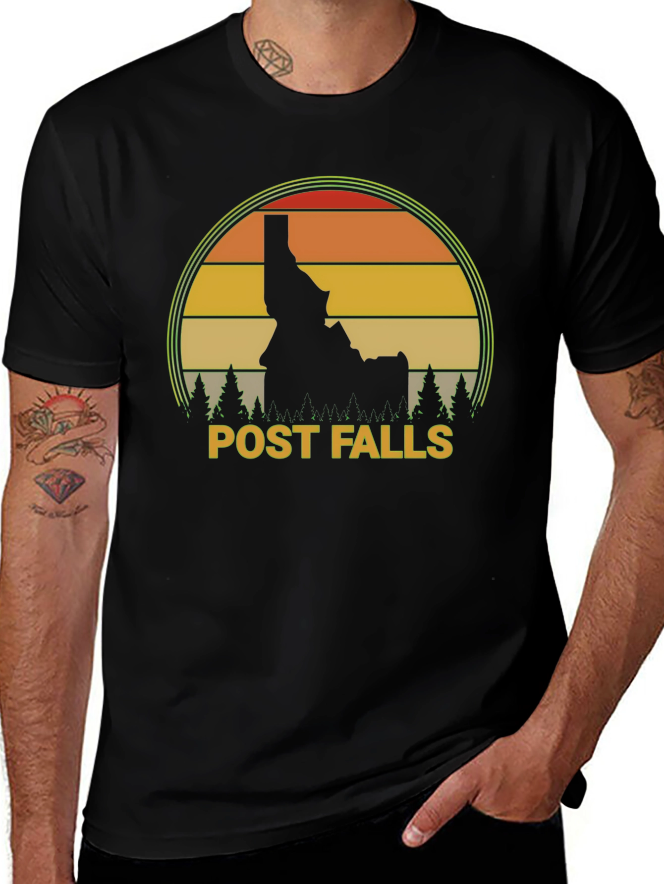Post Falls Idaho Retro Sunset T-Shirt