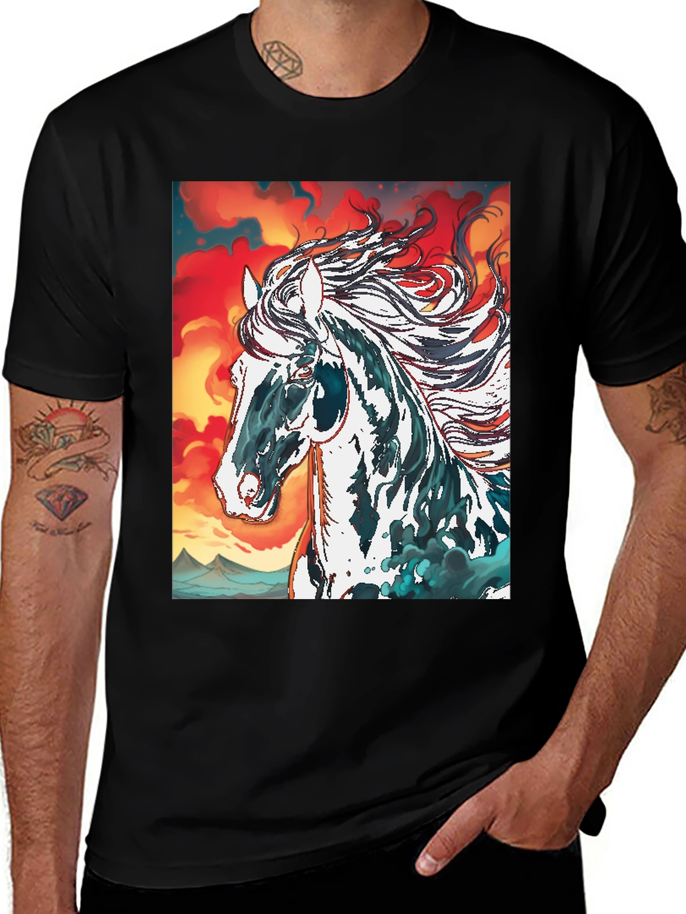 Variant 12 of Horse Graphic Tee - Black Cotton Blend
