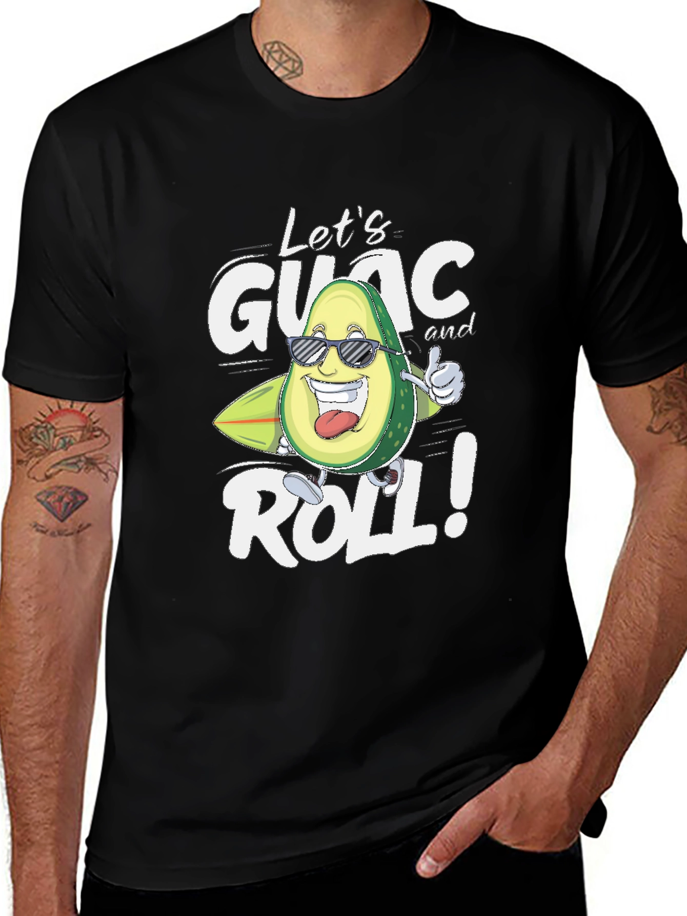Variant 17 of Let's Guac and Roll T-Shirt - Avocado Surfer Tee