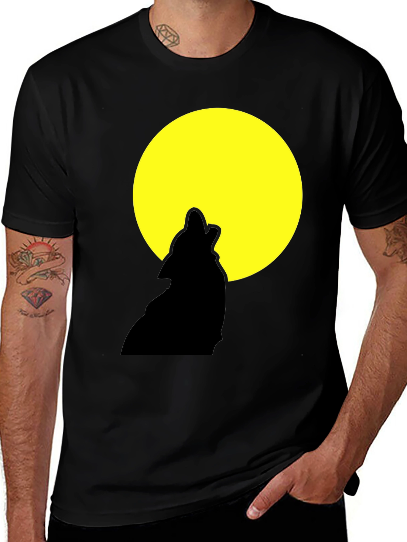 Variant 29 of Wolf Howling at Moon Graphic Tee - Black