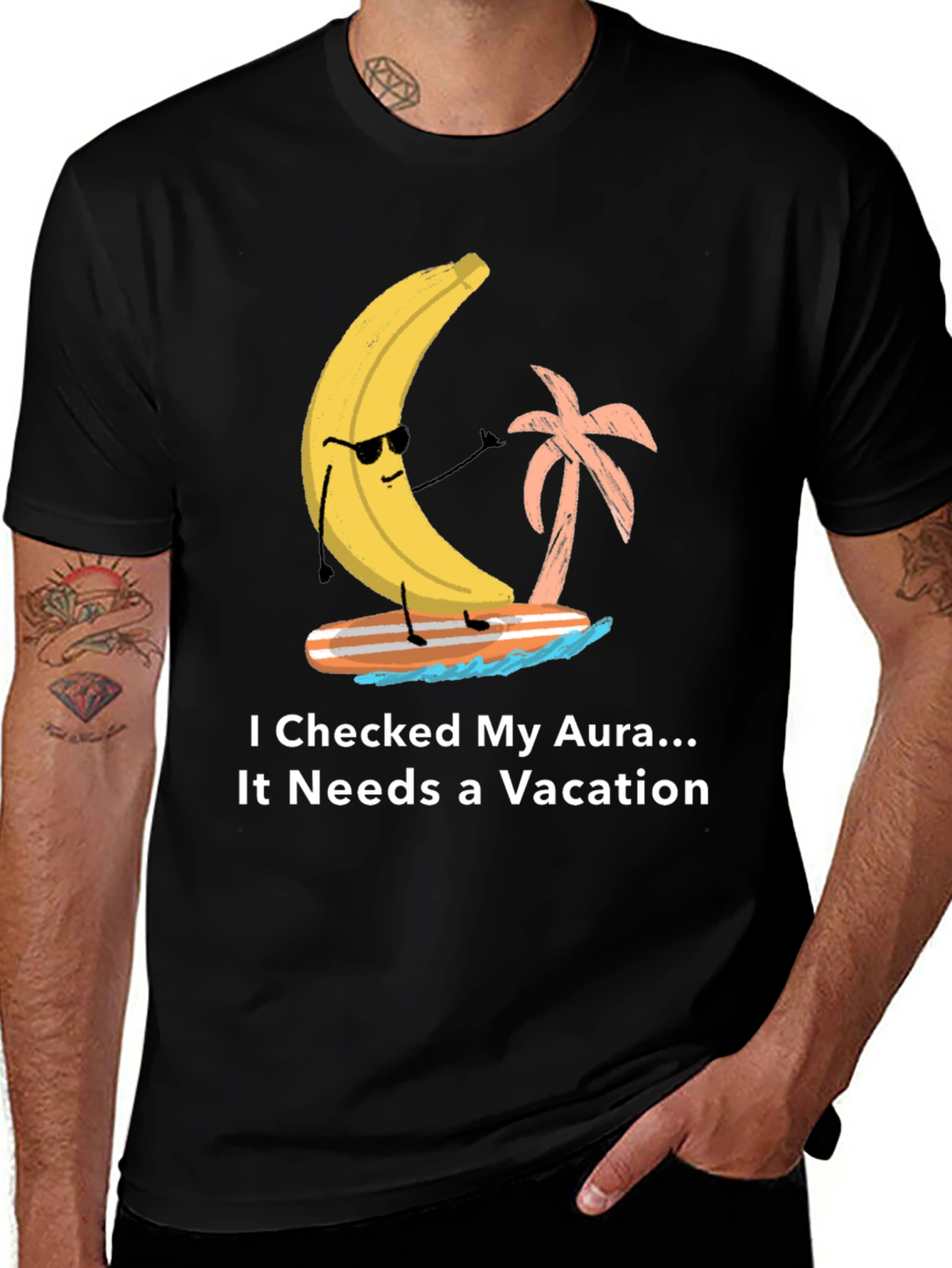 Variant 5 of Vacation Aura Graphic T-Shirt Banana Surfer