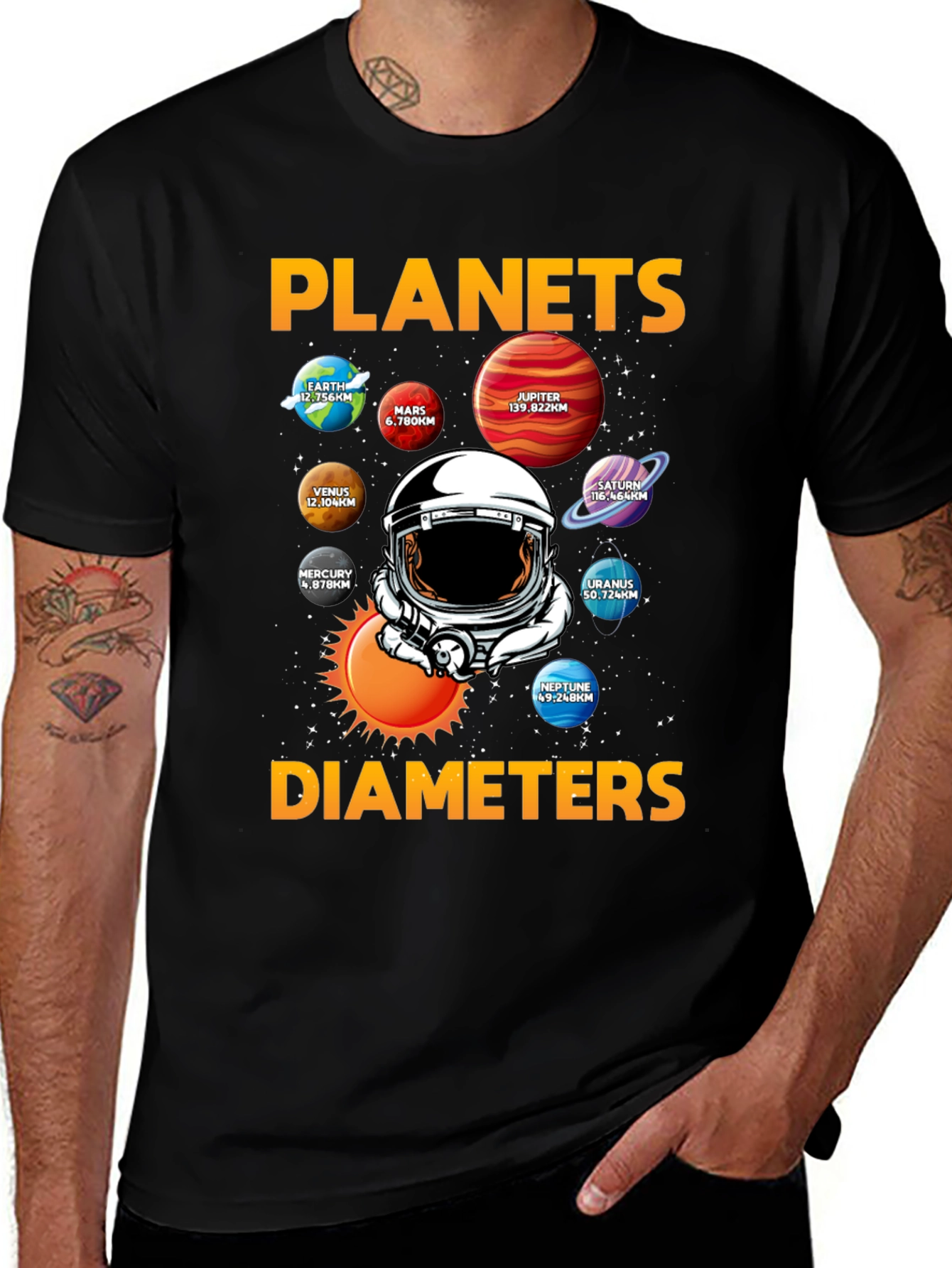 Variant 14 of Planets Diameters Graphic T-Shirt