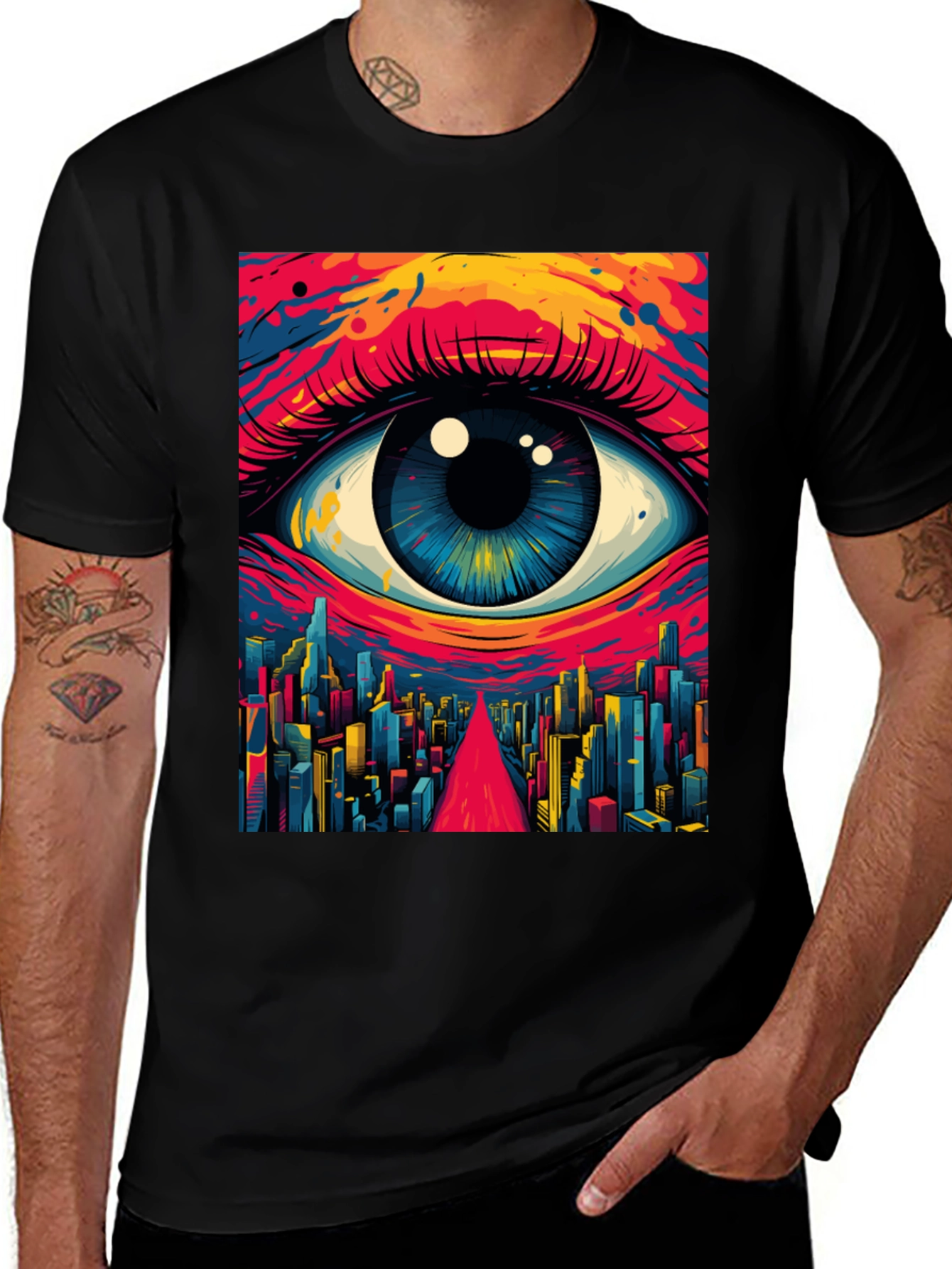 Variant 25 of Psychedelic Eye Over City Graphic Tee