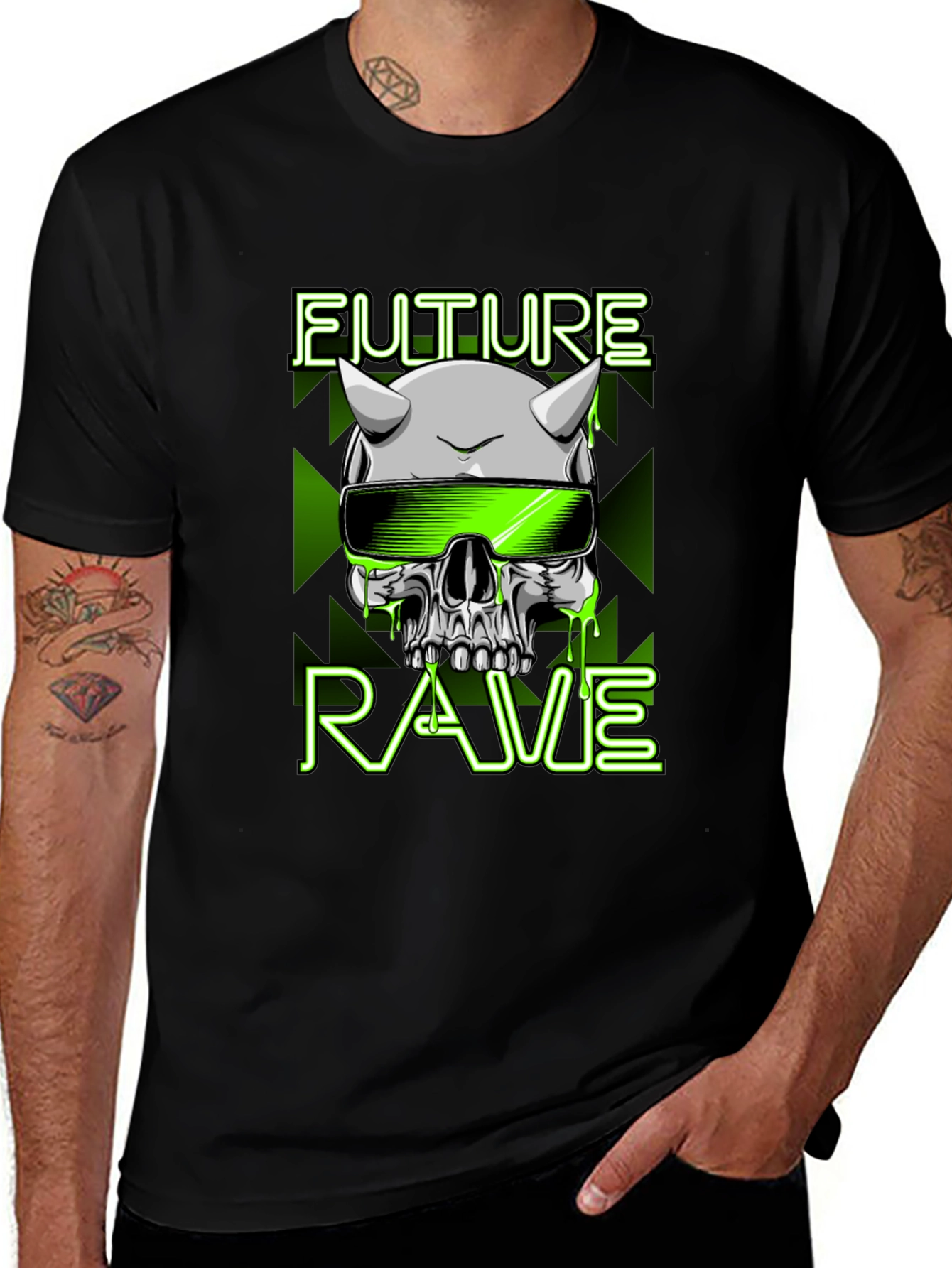 Variant 19 of Future Rave Skull T-Shirt - Neon Cyberpunk Style