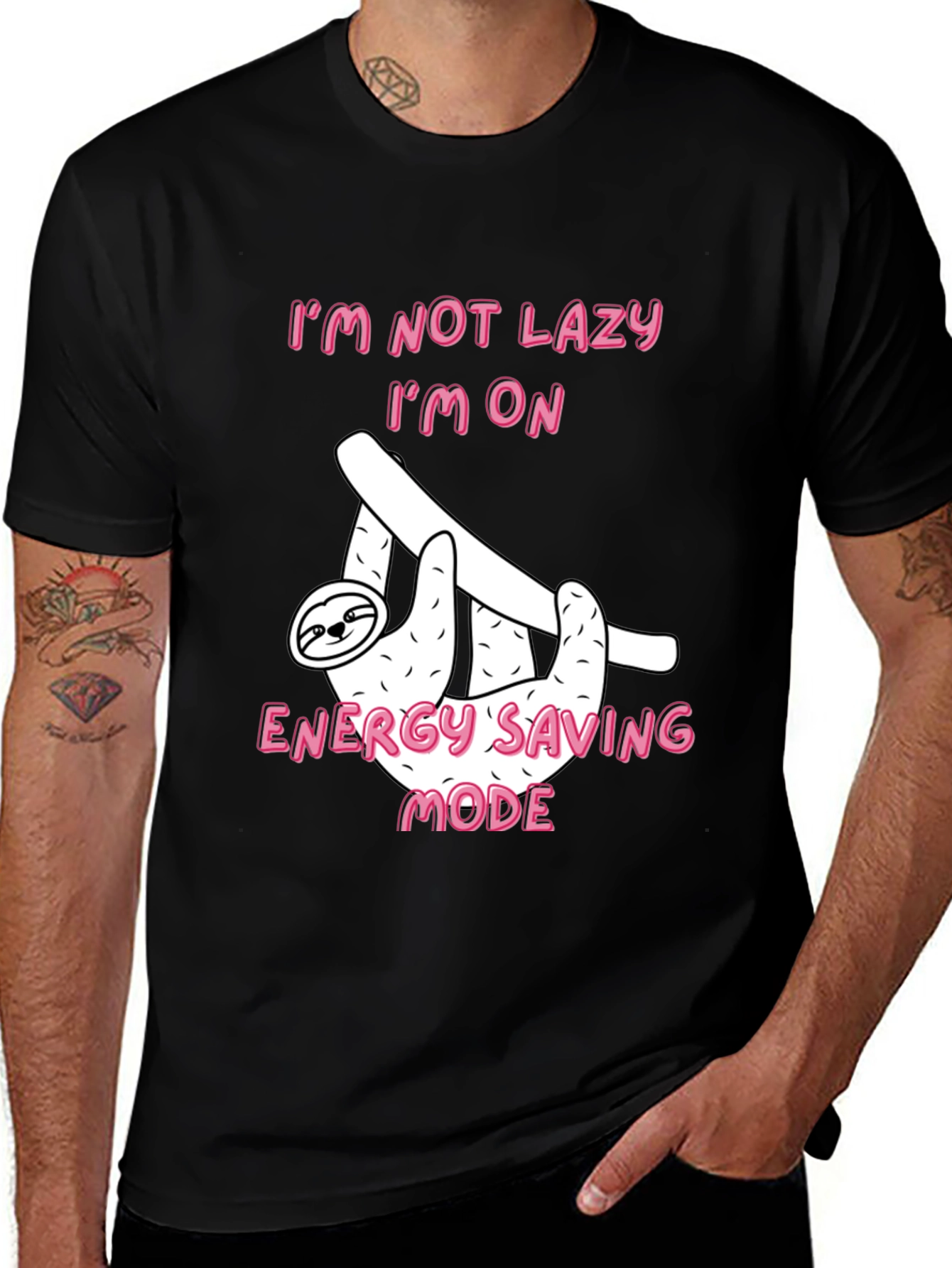 Variant 16 of Funny Sloth Energy Saving Mode Black T-Shirt