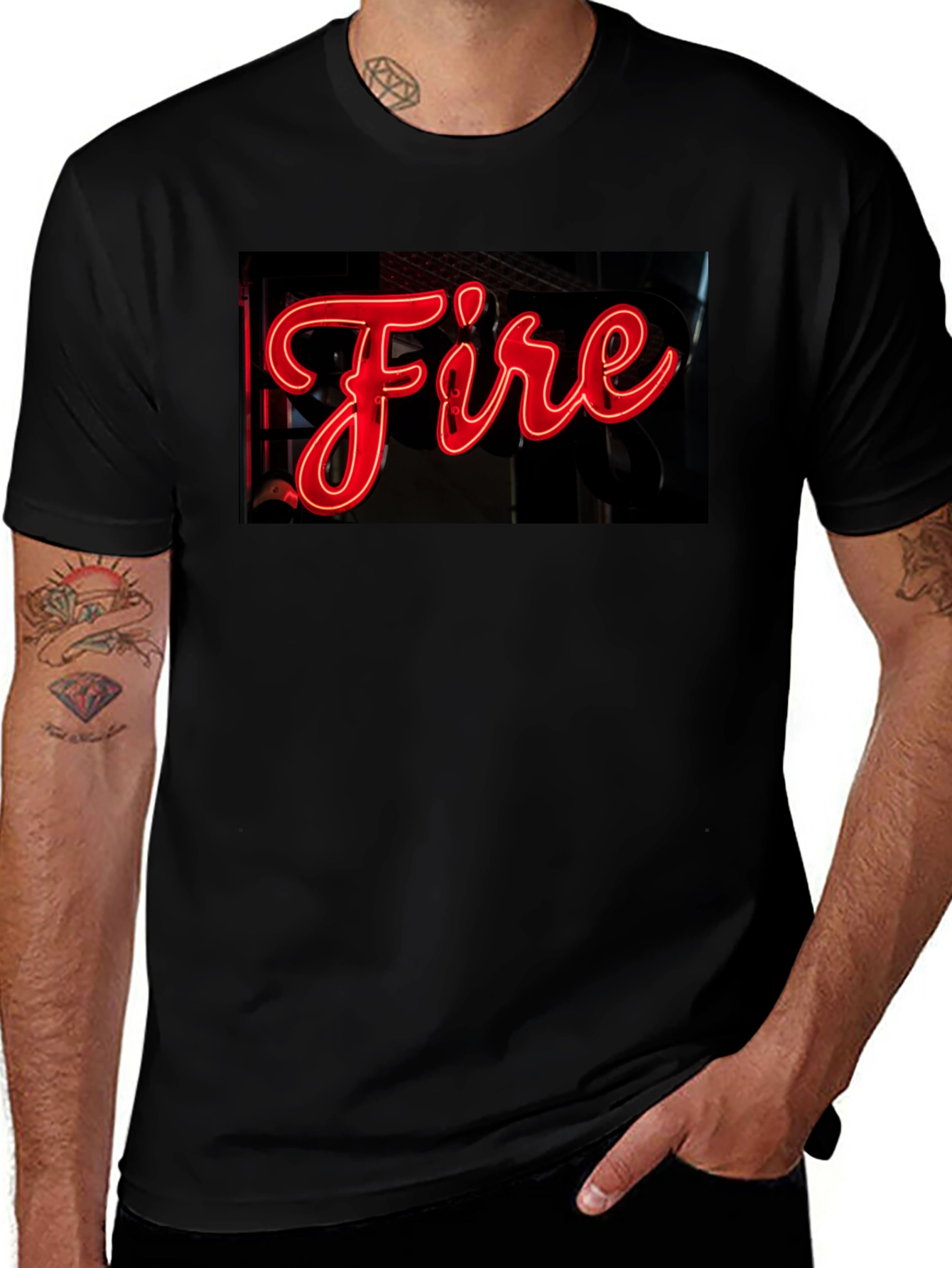 Variant 16 of Fiery Graphic Tee - Neon Sign Black T-Shirt
