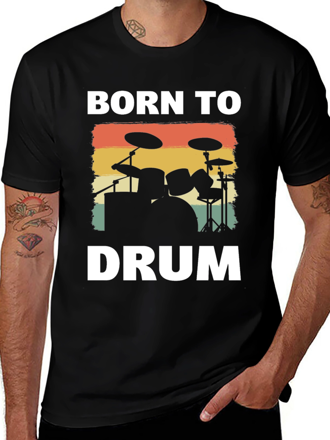 Variant 5 of Born to Drum T-Shirt - Retro Drummer Tee