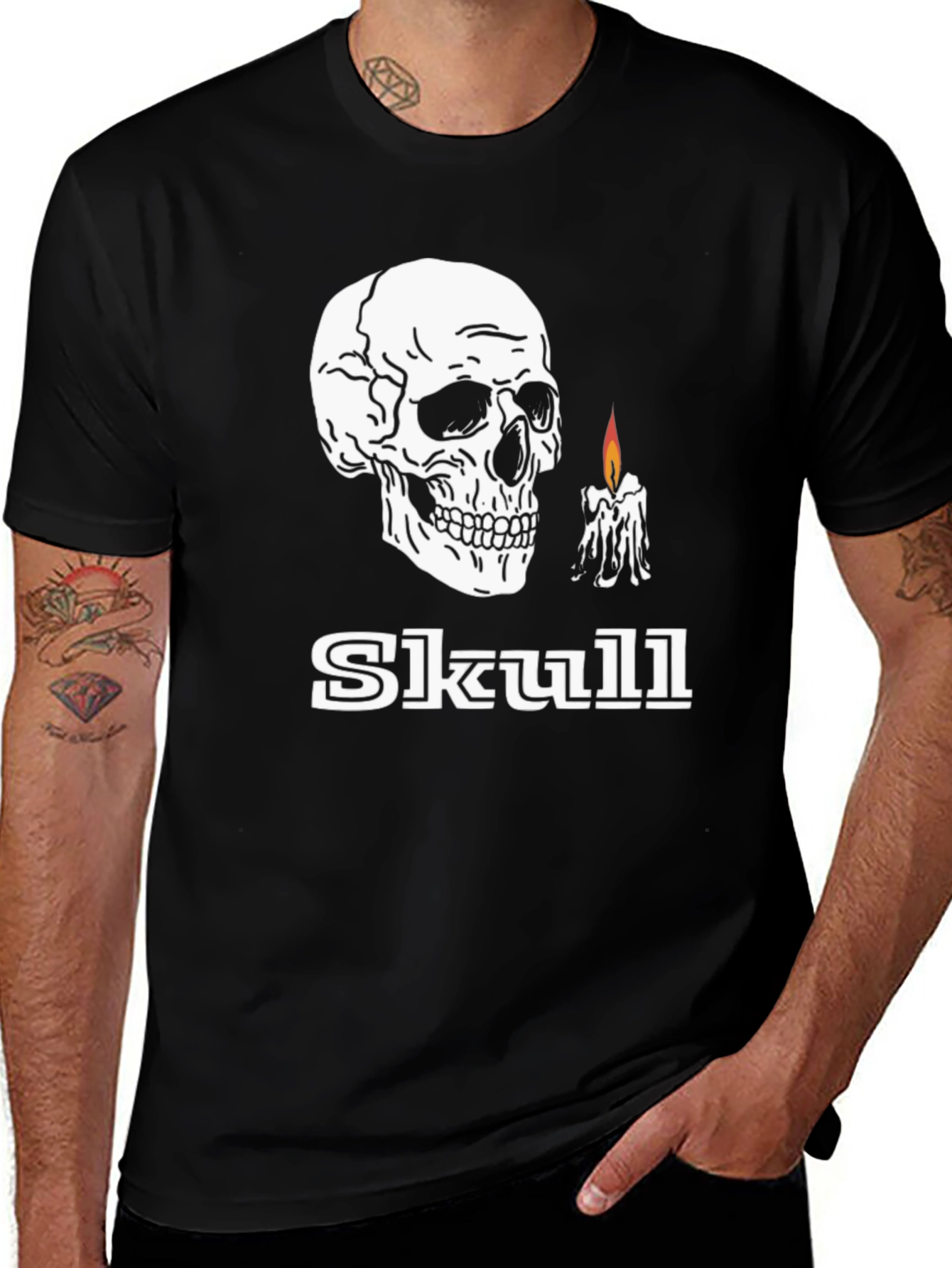 Variant 10 of Skull & Candle Graphic Black T-Shirt