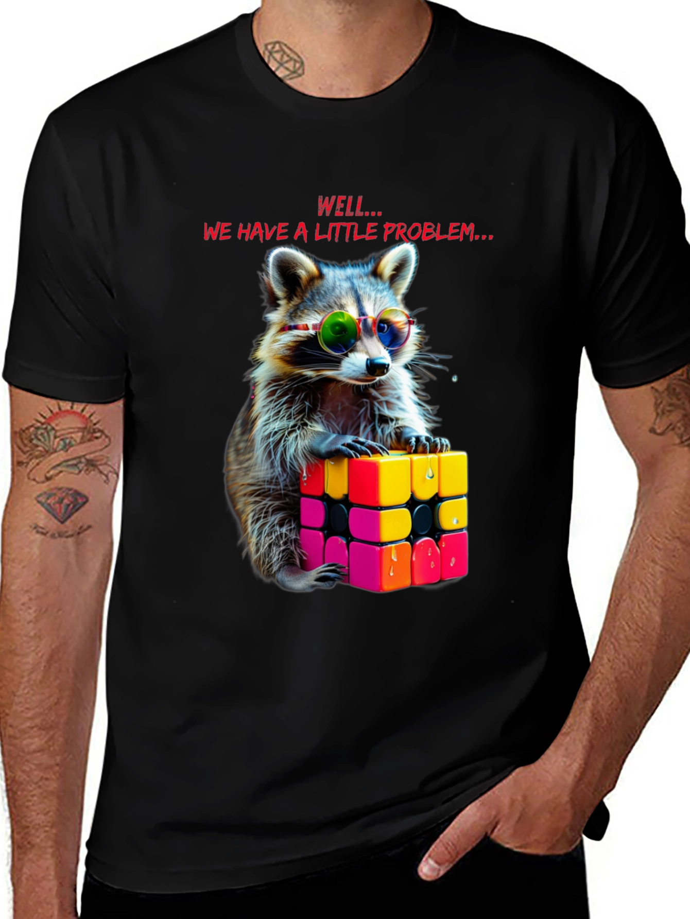 Variant 29 of Cool Raccoon Rubik's Cube Graphic Tee