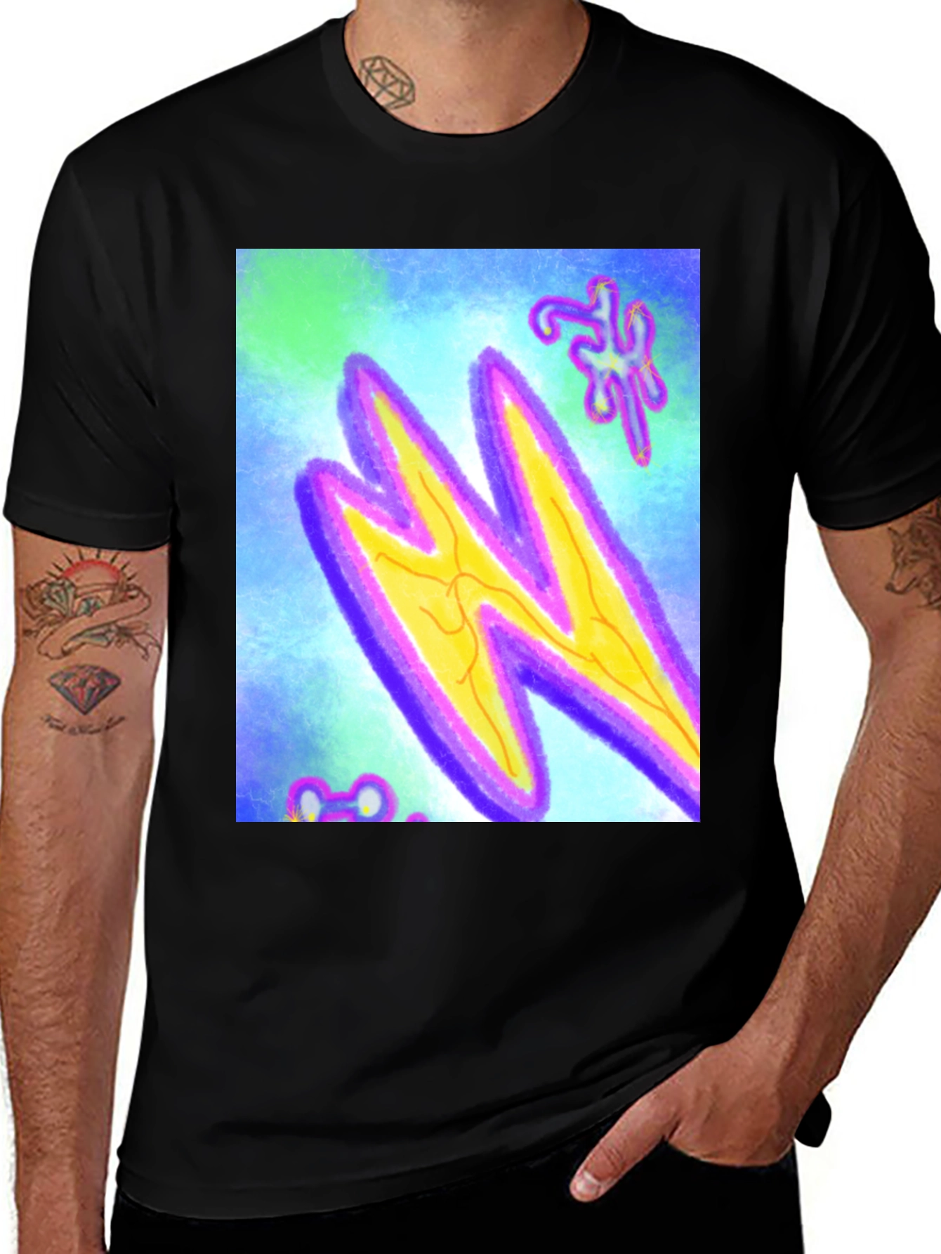Variant 9 of Abstract Lightning Bolt Graphic Black T-Shirt
