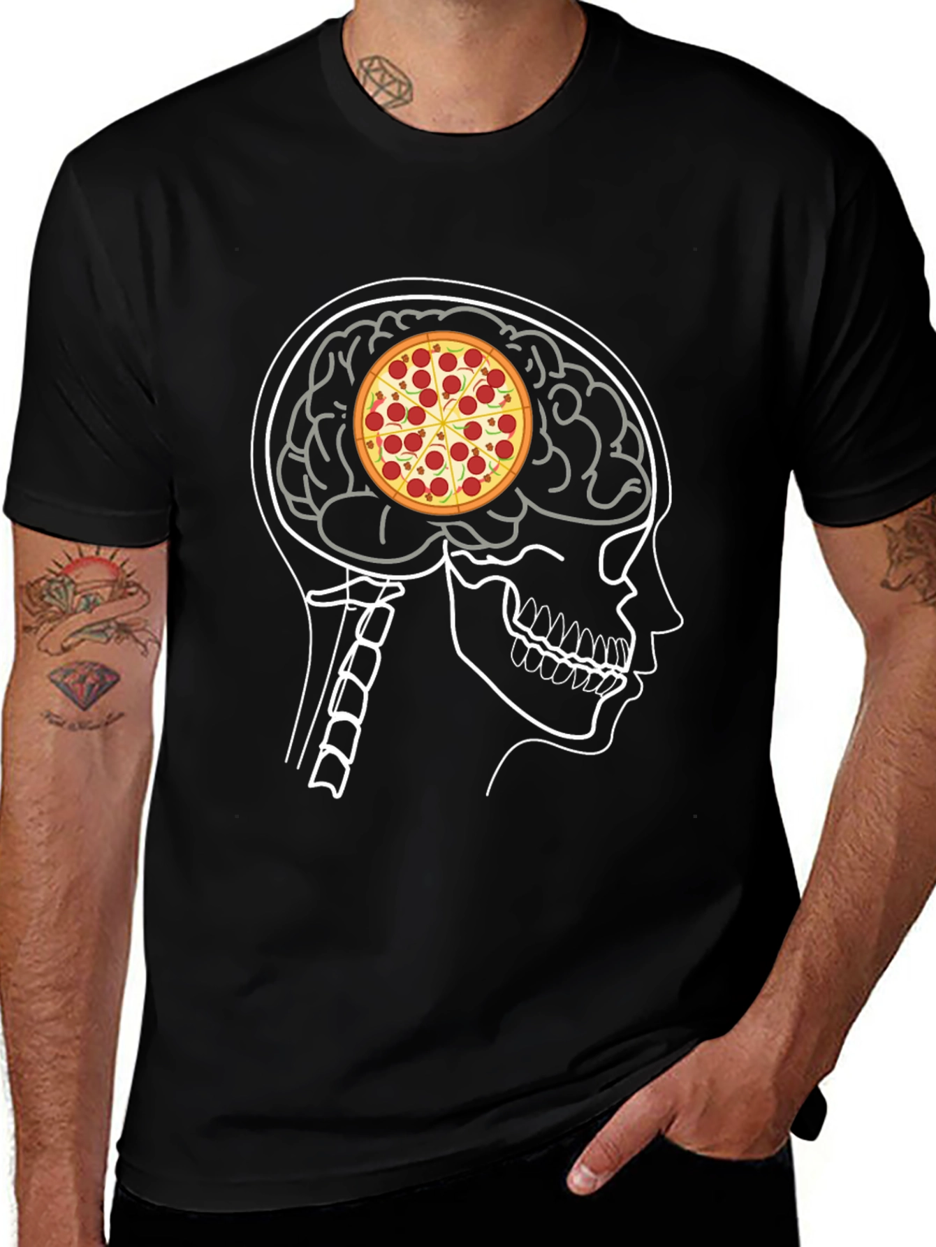 Variant 10 of Pizza Brain T-Shirt: Foodie Mind Black Tee