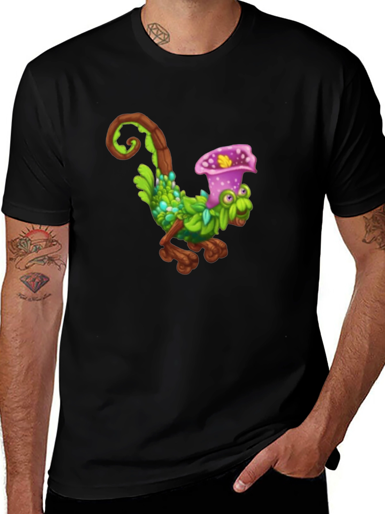 Variant 25 of Black T-Shirt with Fun Cartoon Creature Design