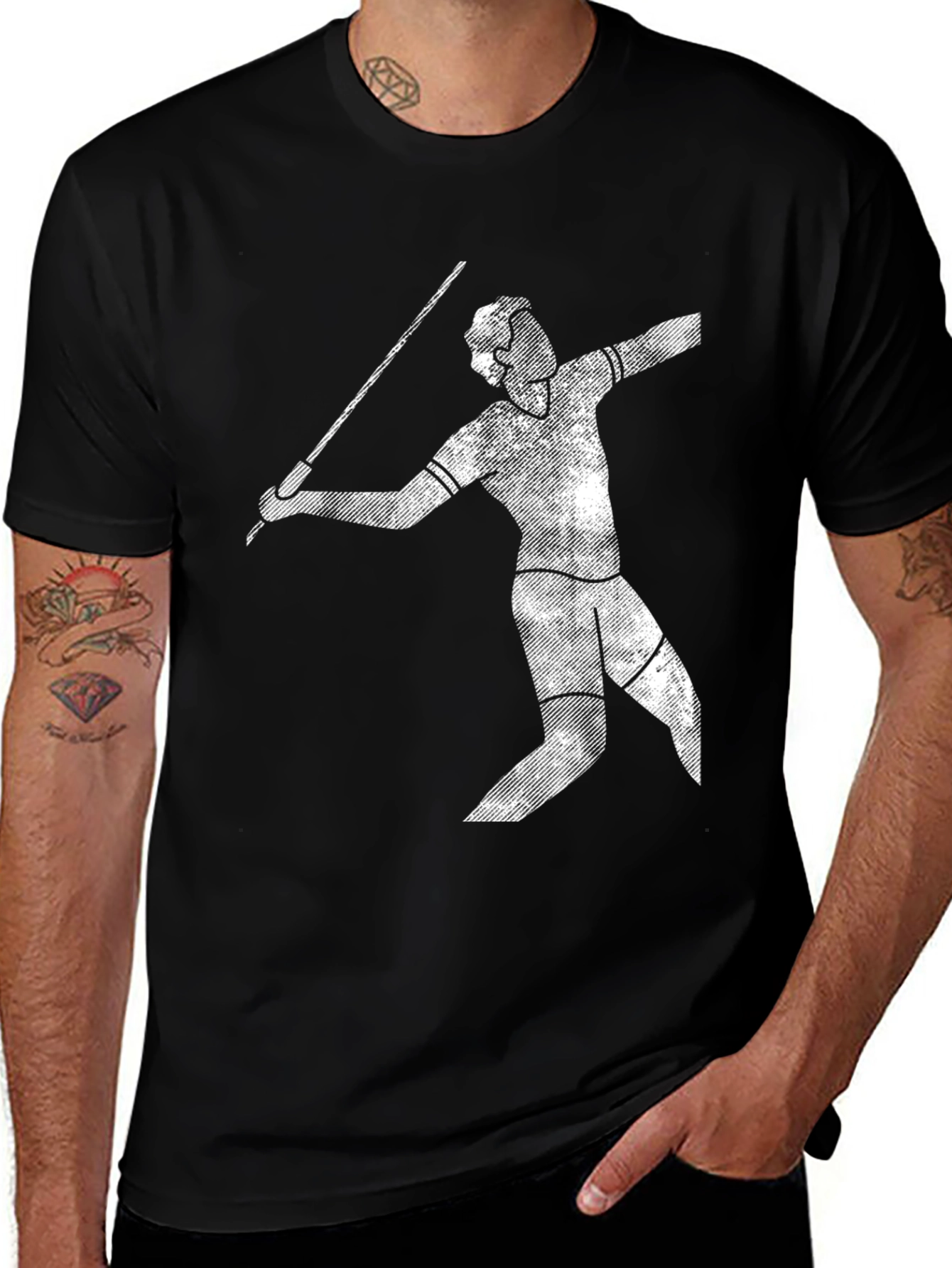 Variant 16 of Athlete Graphic Tee - Javelin Thrower Black Cotton Shirt