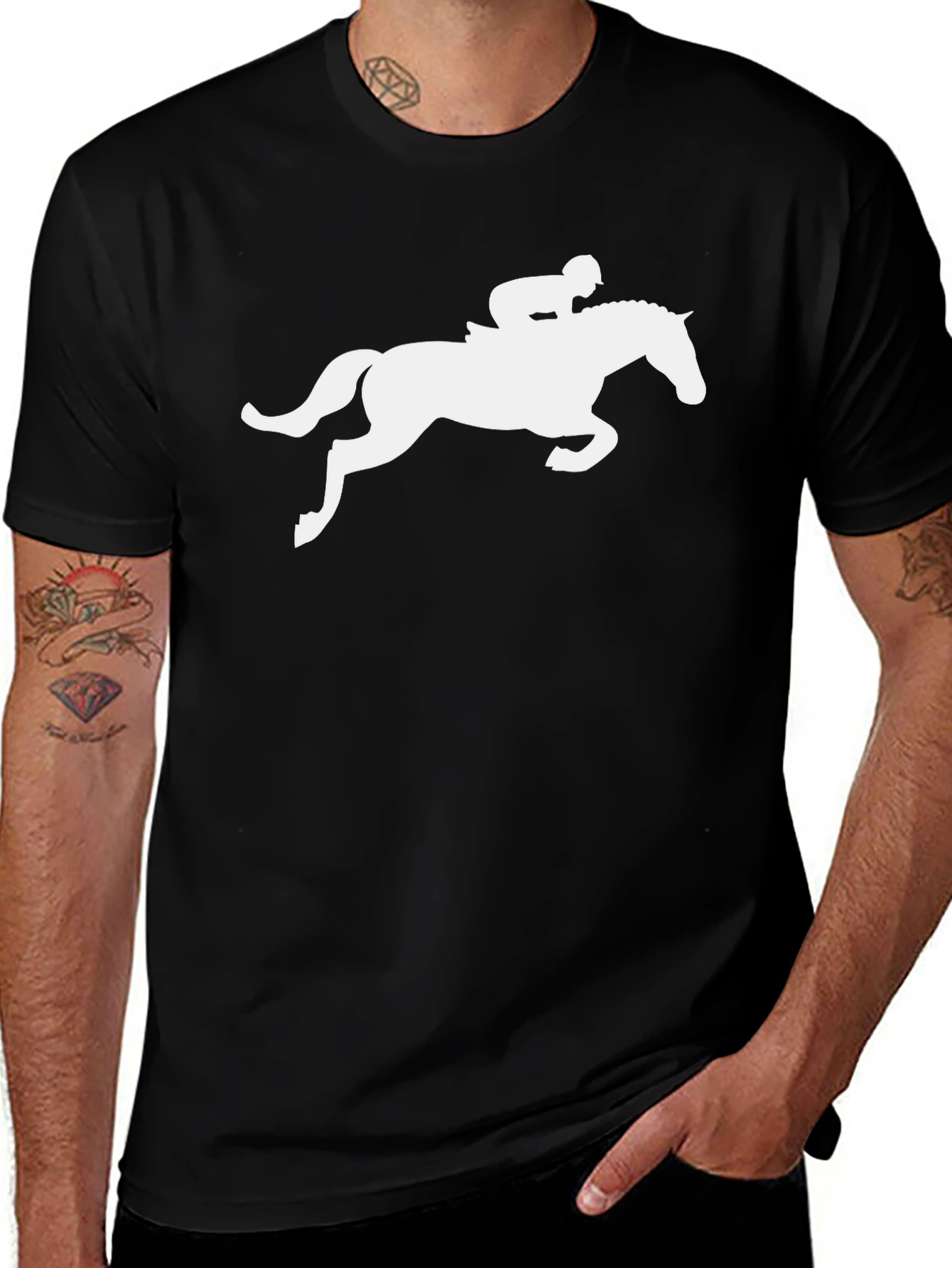 Variant 10 of Equestrian Silhouette Tee - Stylish Horse Rider Shirt