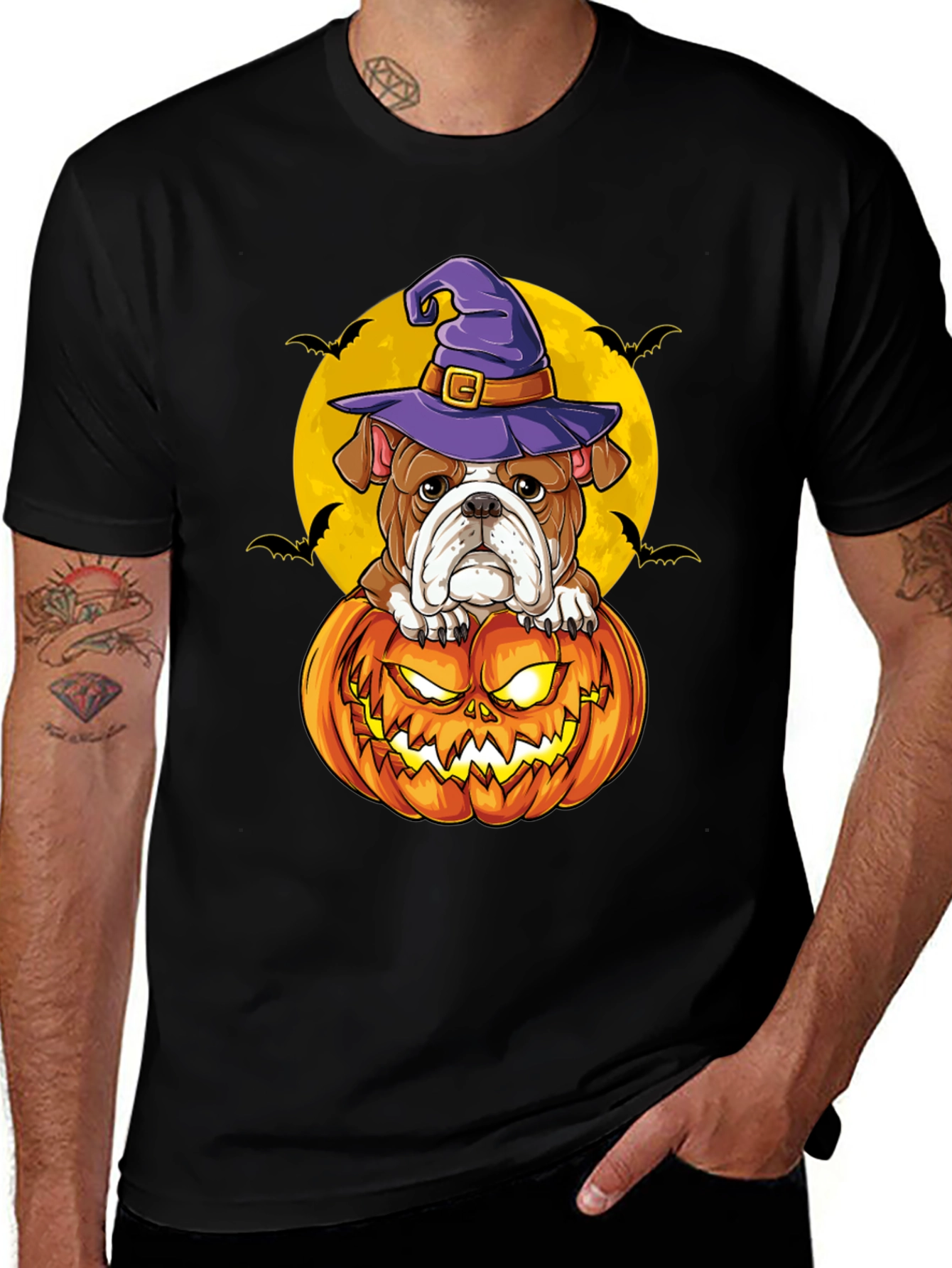 Halloween Bulldog Witch Pumpkin T-Shirt